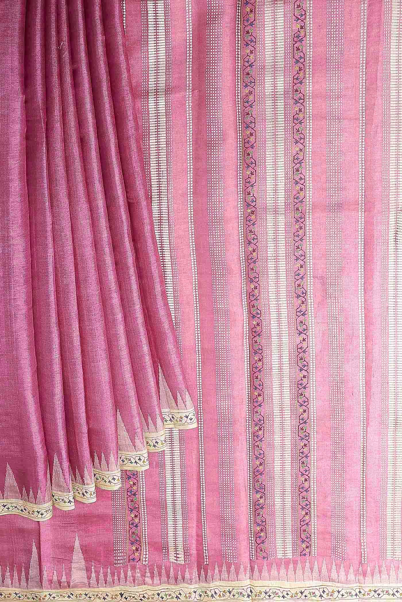 Pink Bhagalpuri Tussar Silk Saree