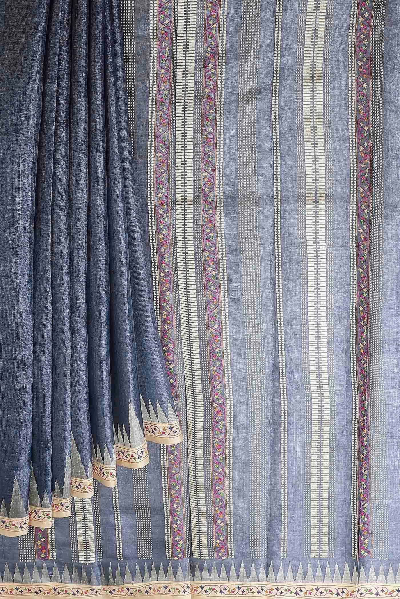 Blue Bhagalpuri Tussar Silk Saree