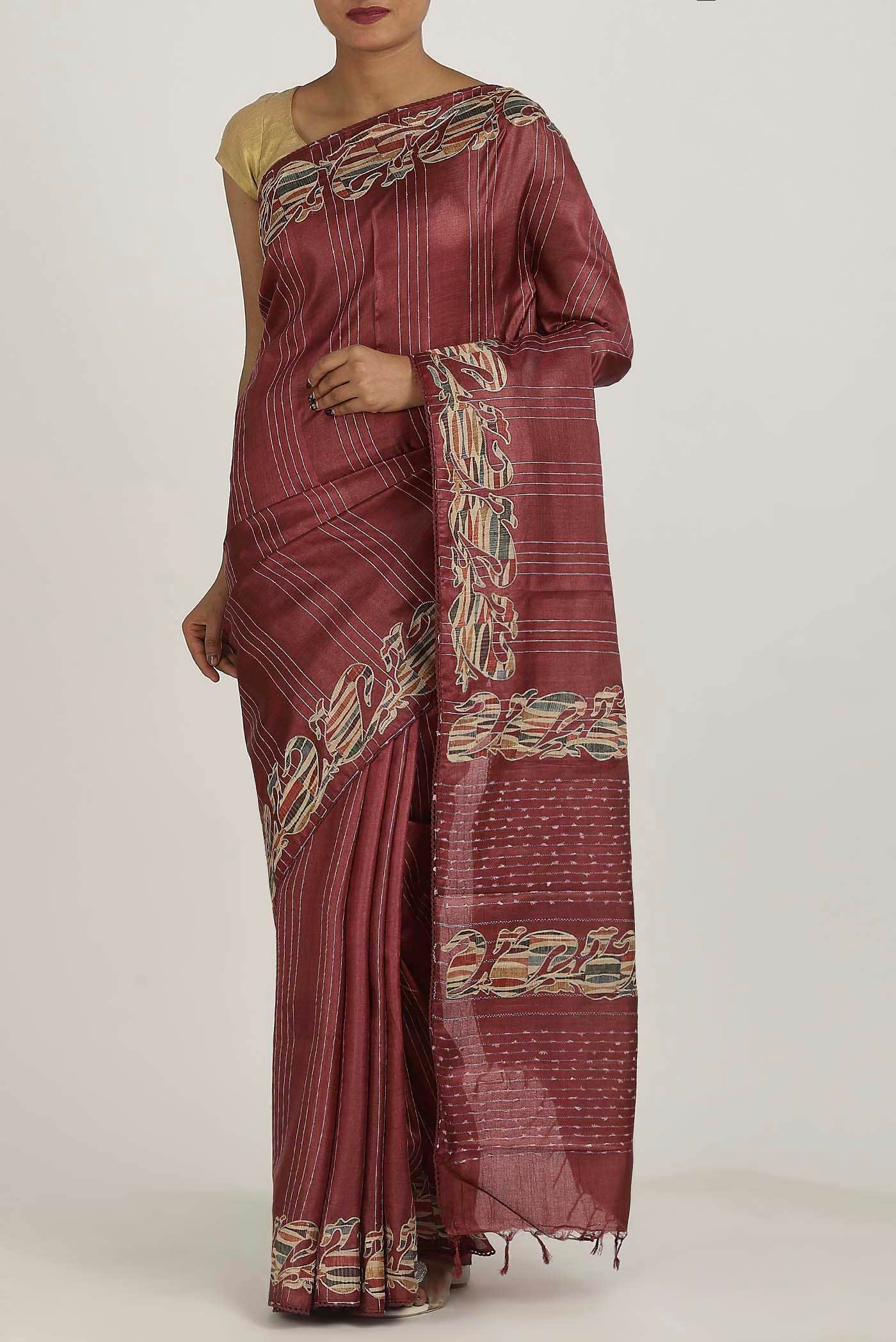 Maroon Bhagalpuri Tussar Silk Saree