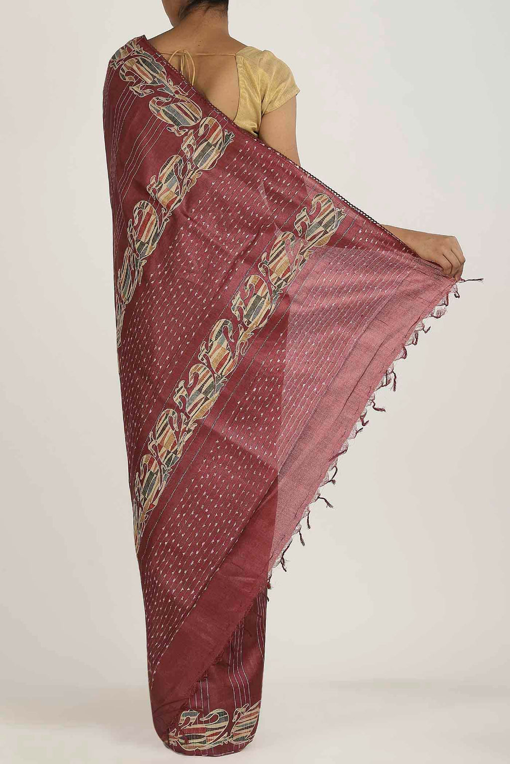 Maroon Bhagalpuri Tussar Silk Saree