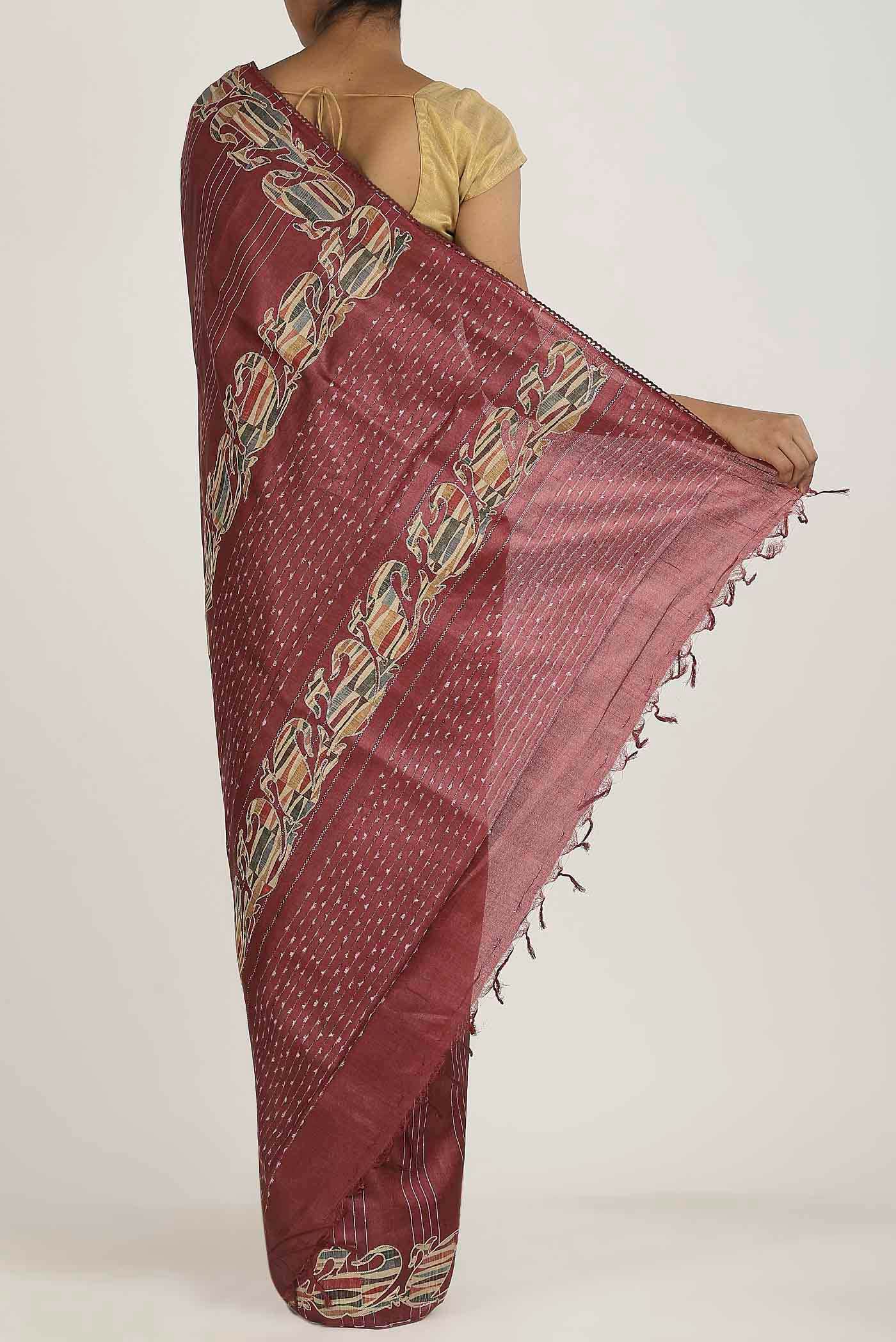 Maroon Bhagalpuri Tussar Silk Saree