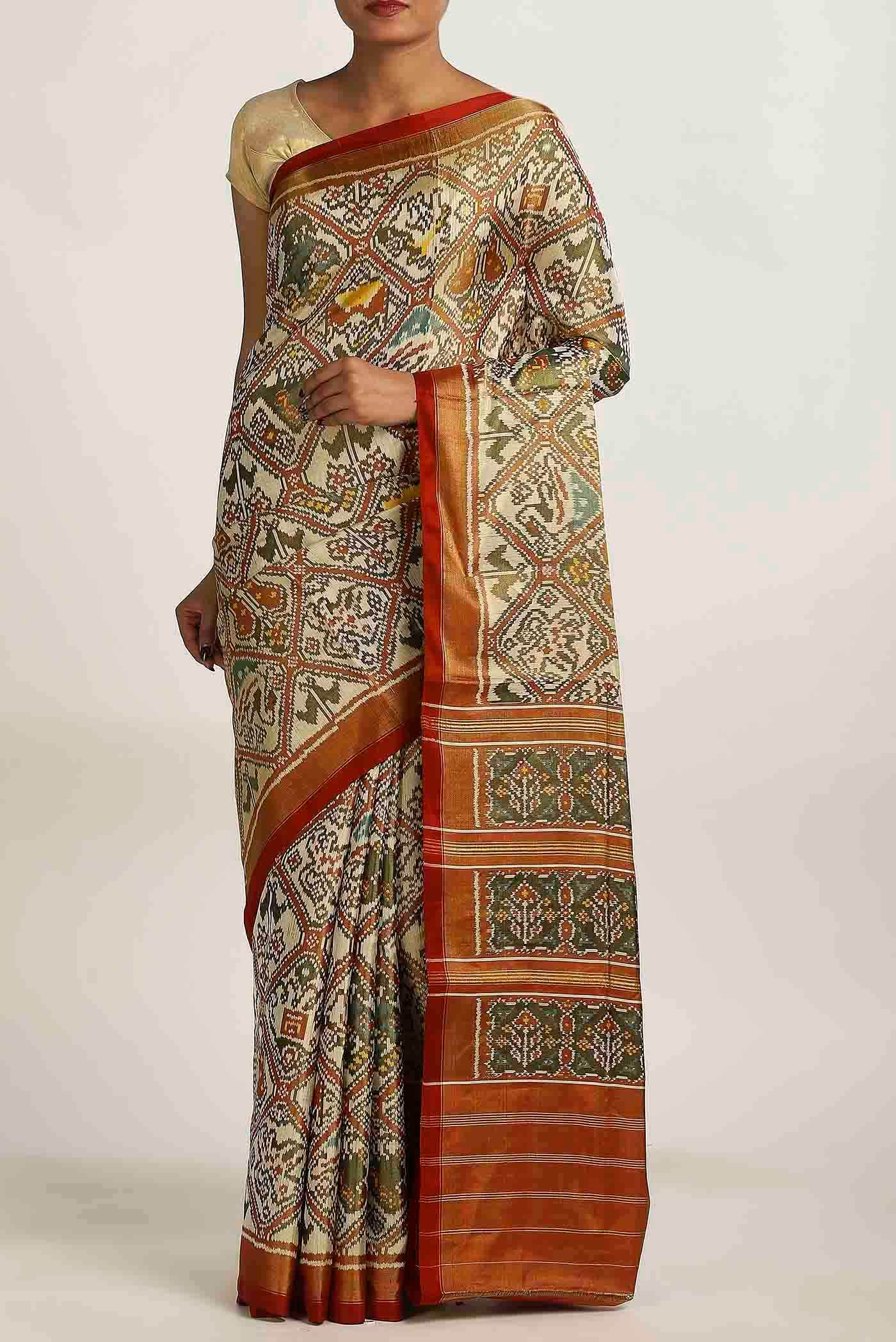Beige Rajkot Patola Silk Saree