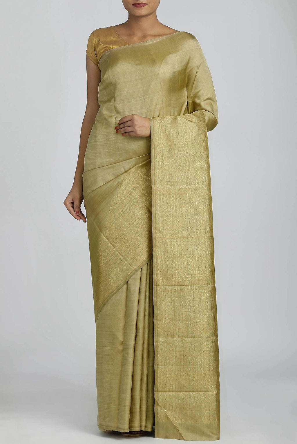 Beige Kanchipuram Silk Saree