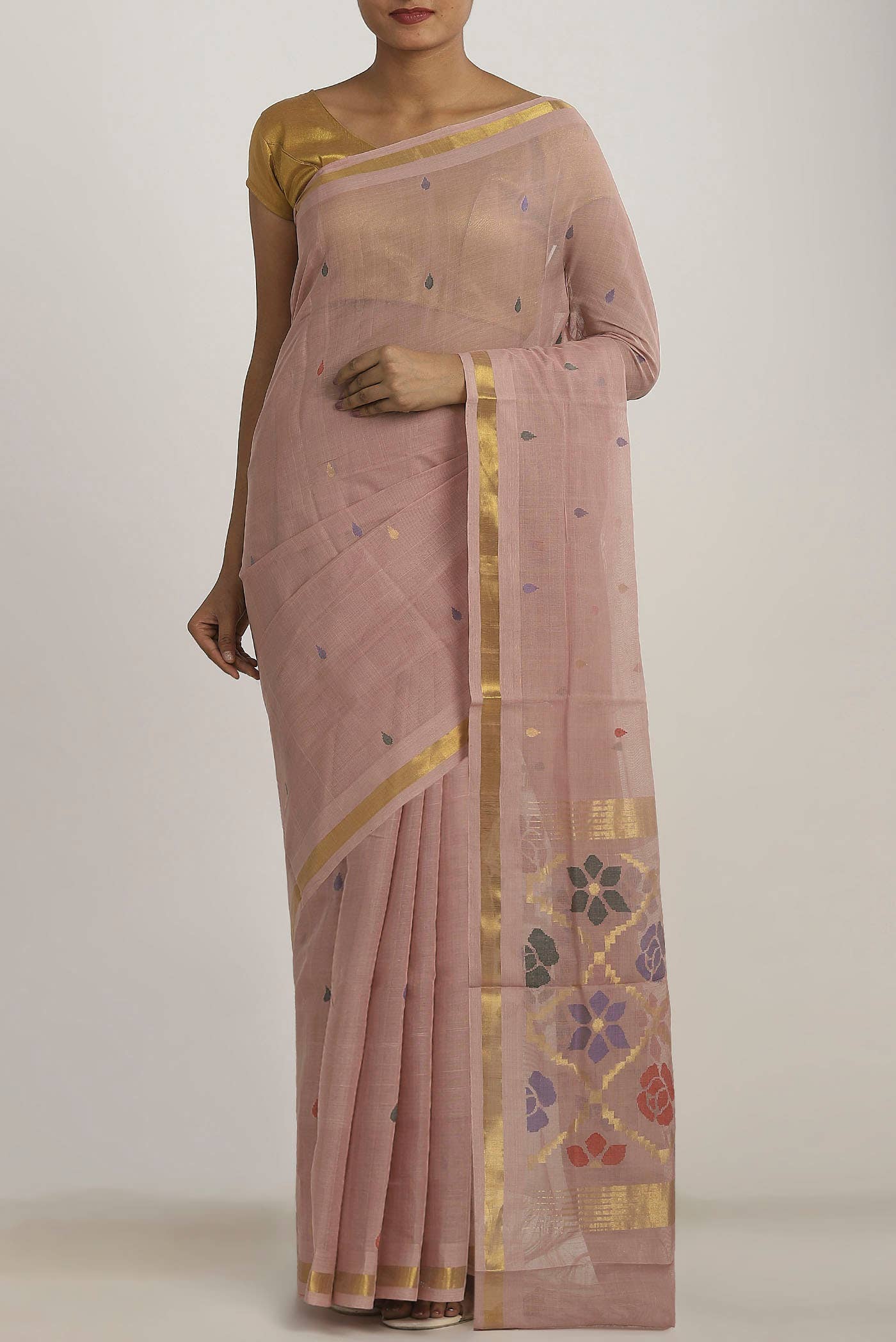 Rose Gold Uppada Cotton Saree
