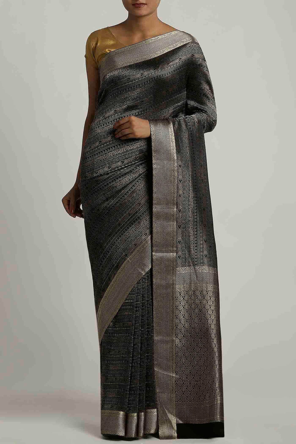 Black Mysore Crepe Saree