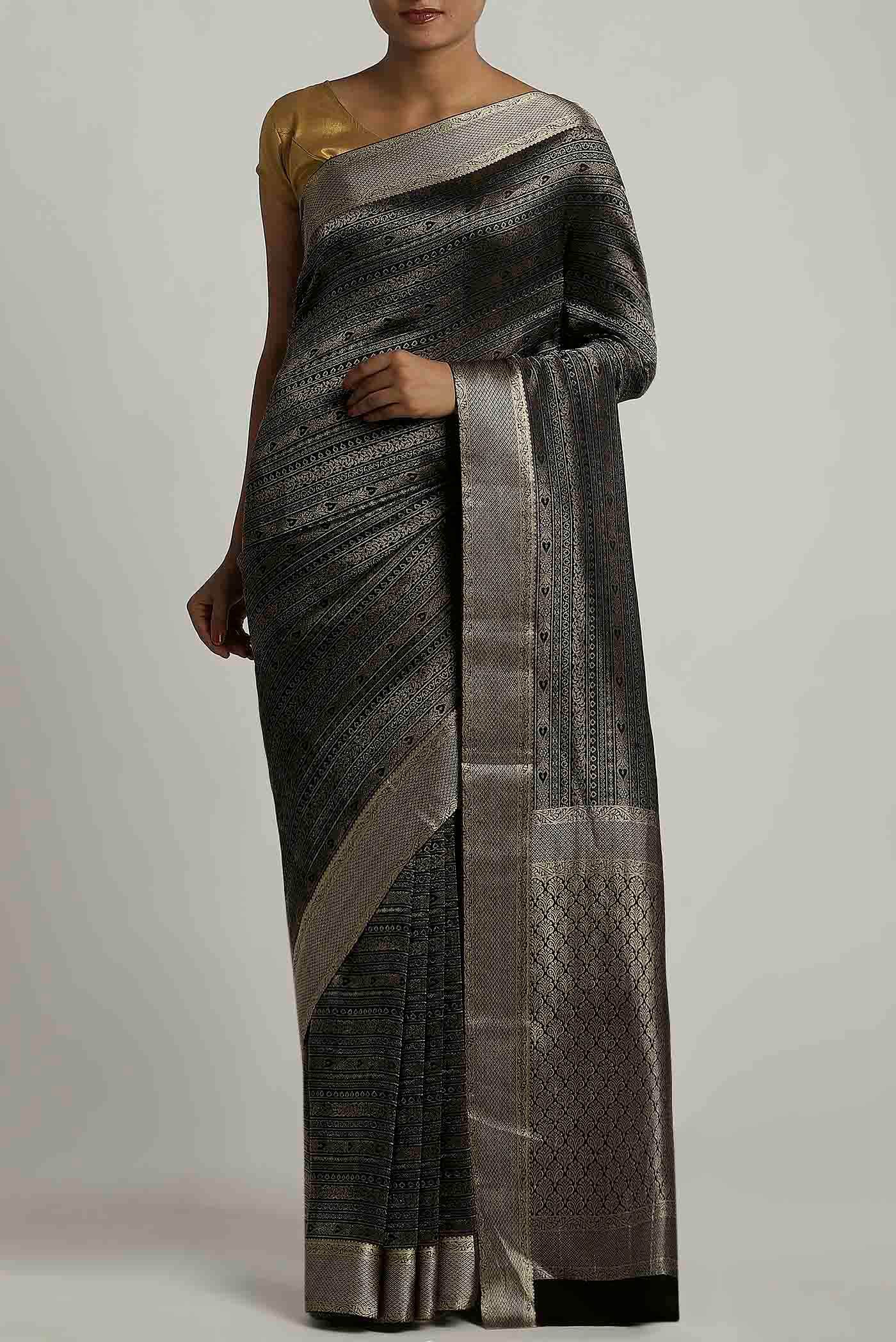 Black Mysore Crepe Saree