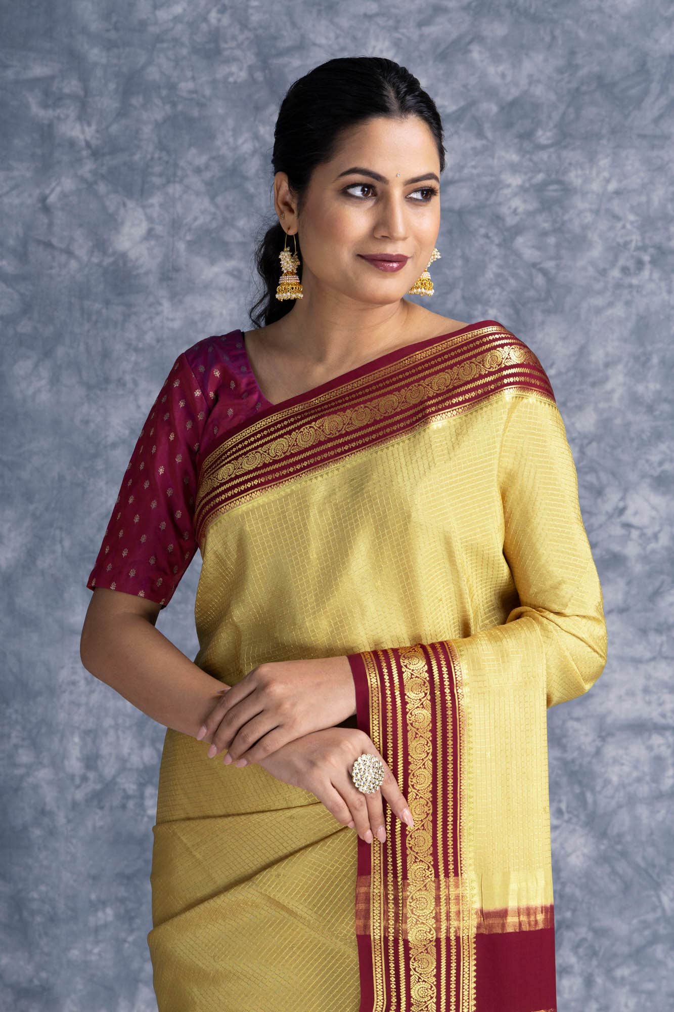 Beige Crepe Saree