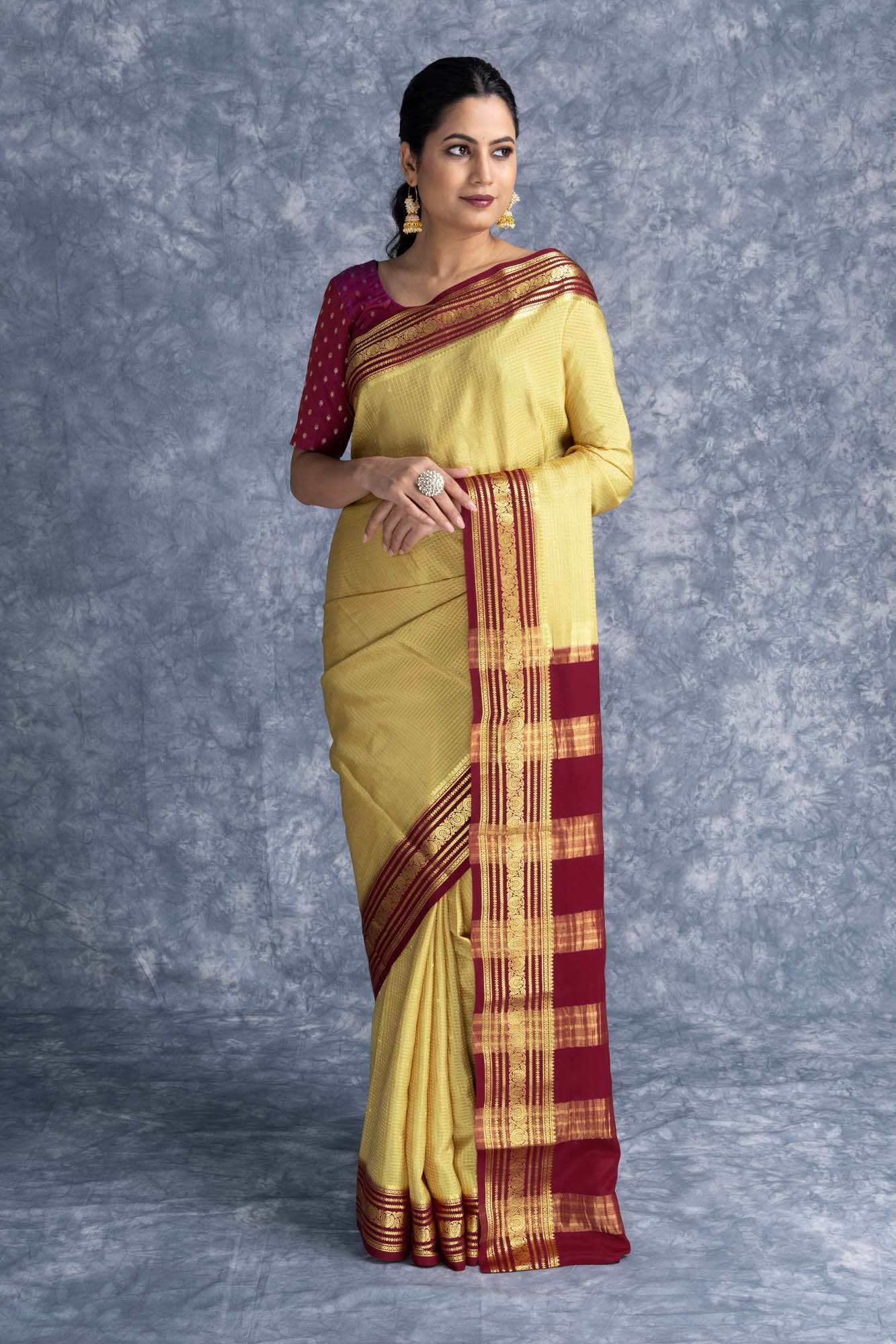 Beige Crepe Saree