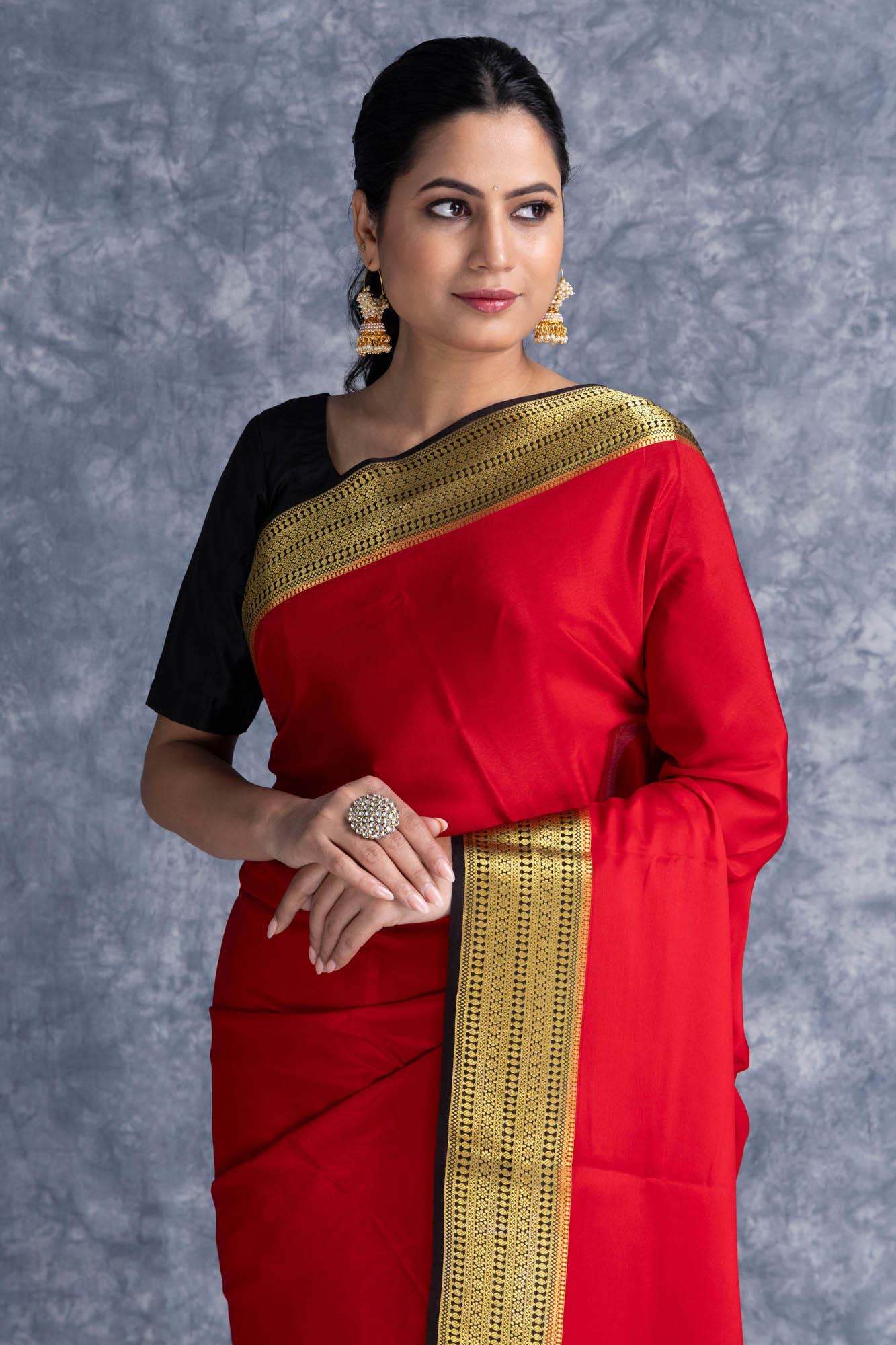 Deep Red Crepe Saree
