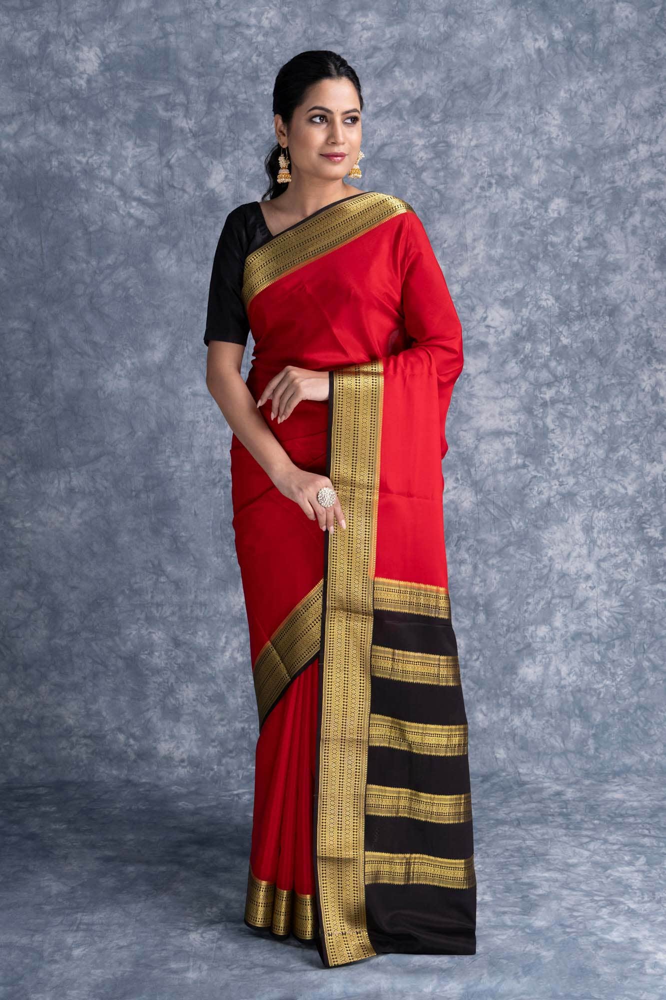 Deep Red Crepe Saree