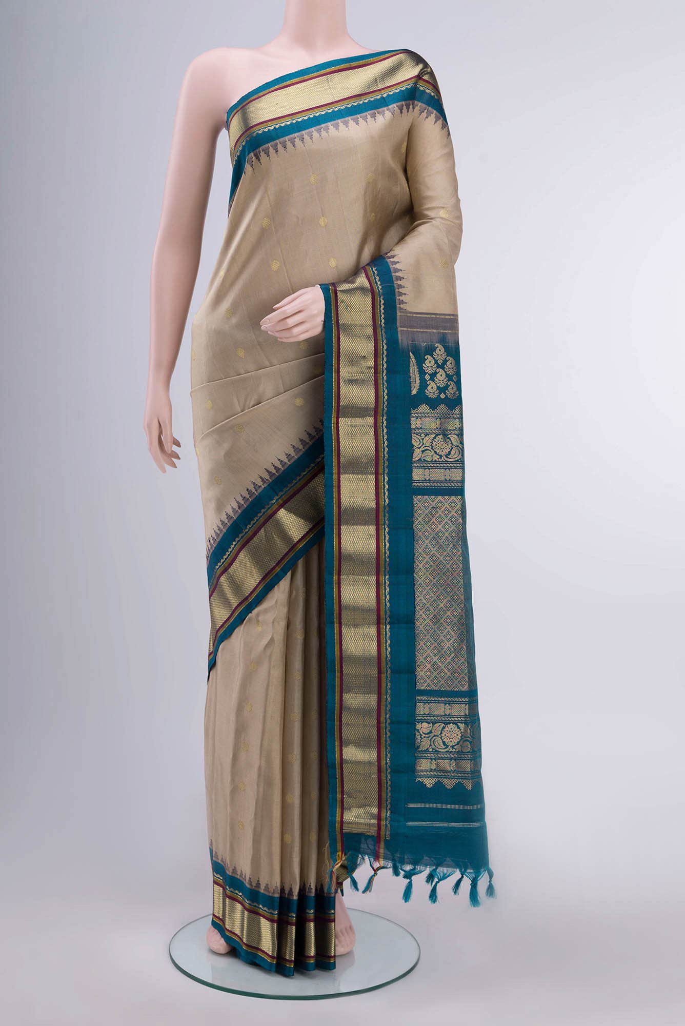 Beige Gadwal Silk Saree