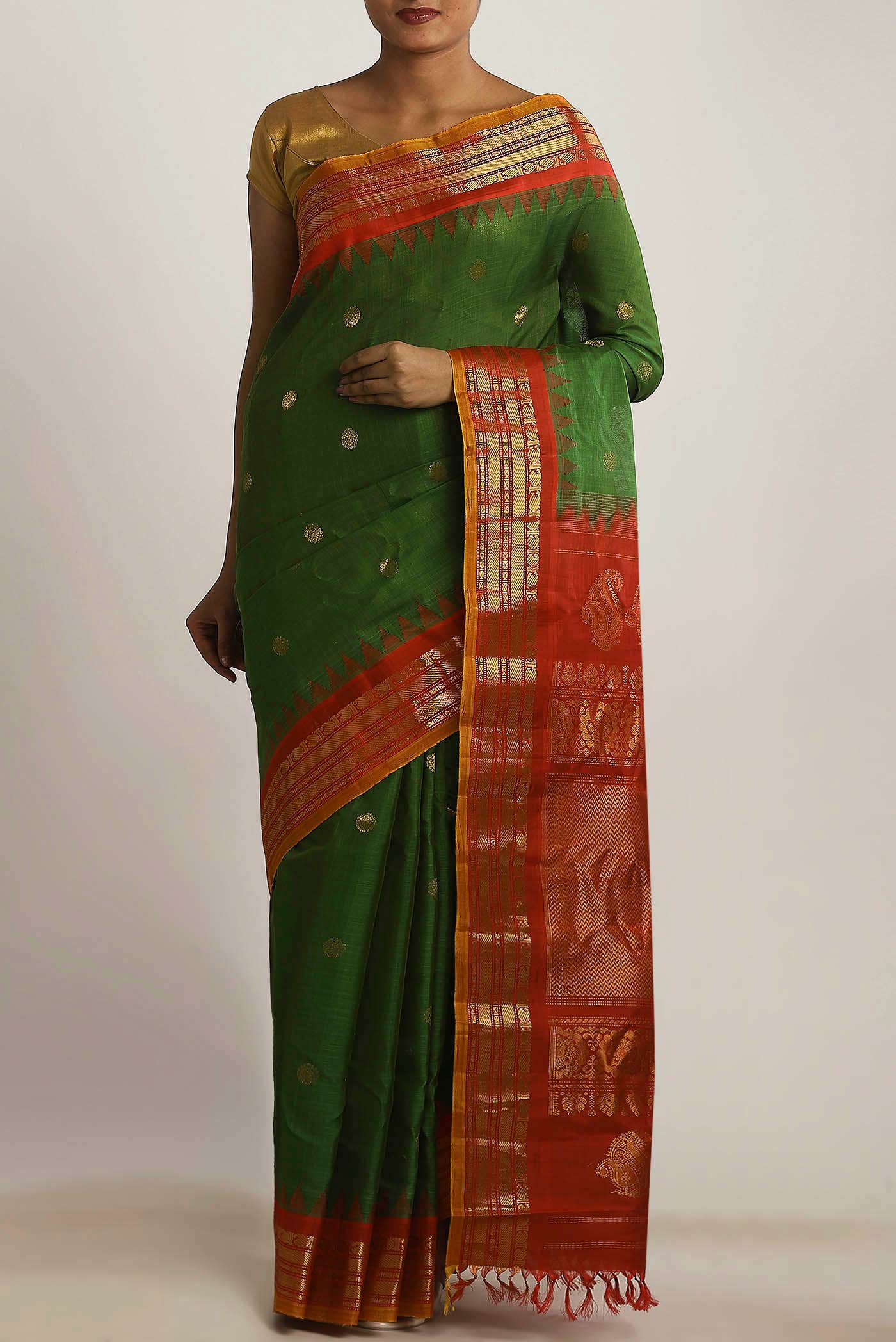 Green Gadwal Silk Cotton Saree