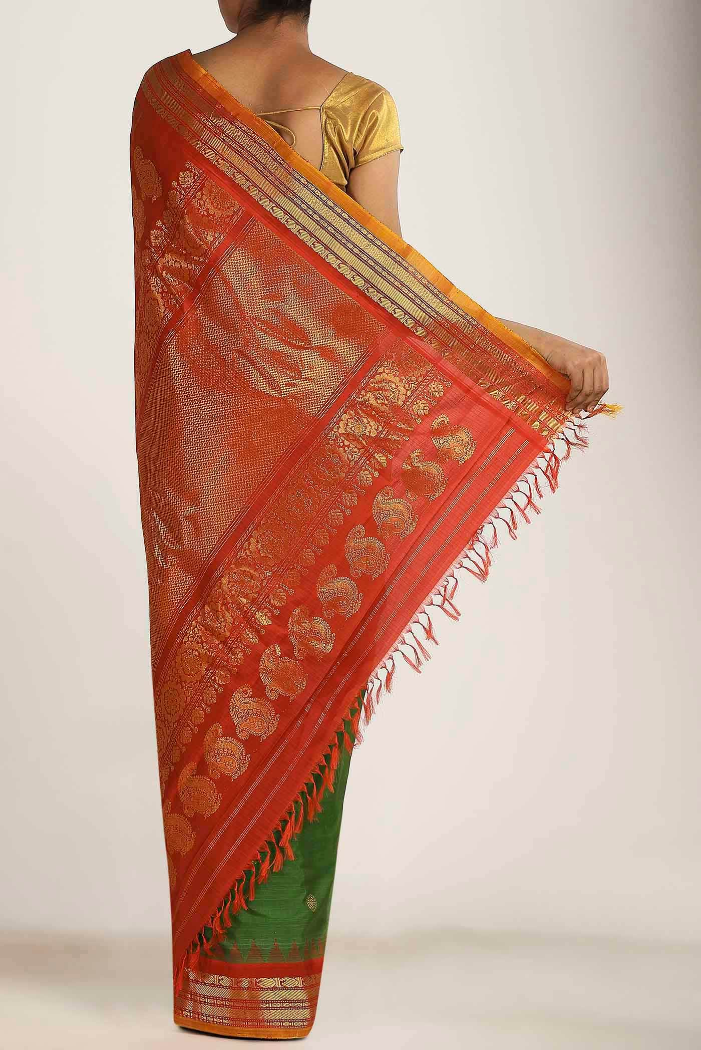 Green Gadwal Silk Cotton Saree