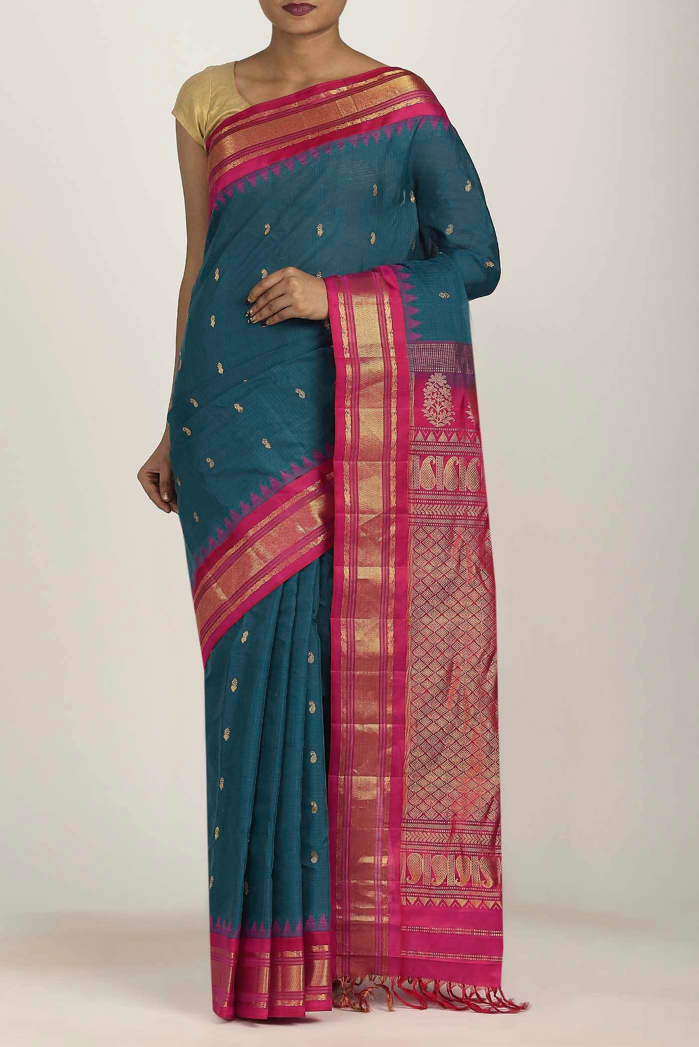 Blue Gadwal Silk Cotton Saree