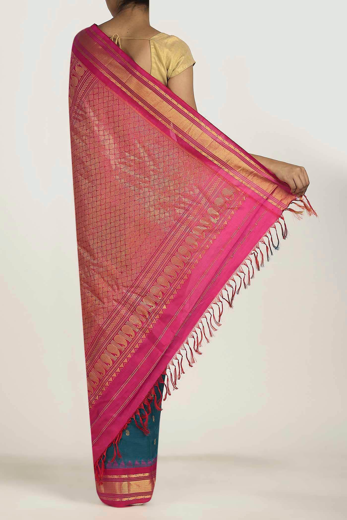 Blue Gadwal Silk Cotton Saree
