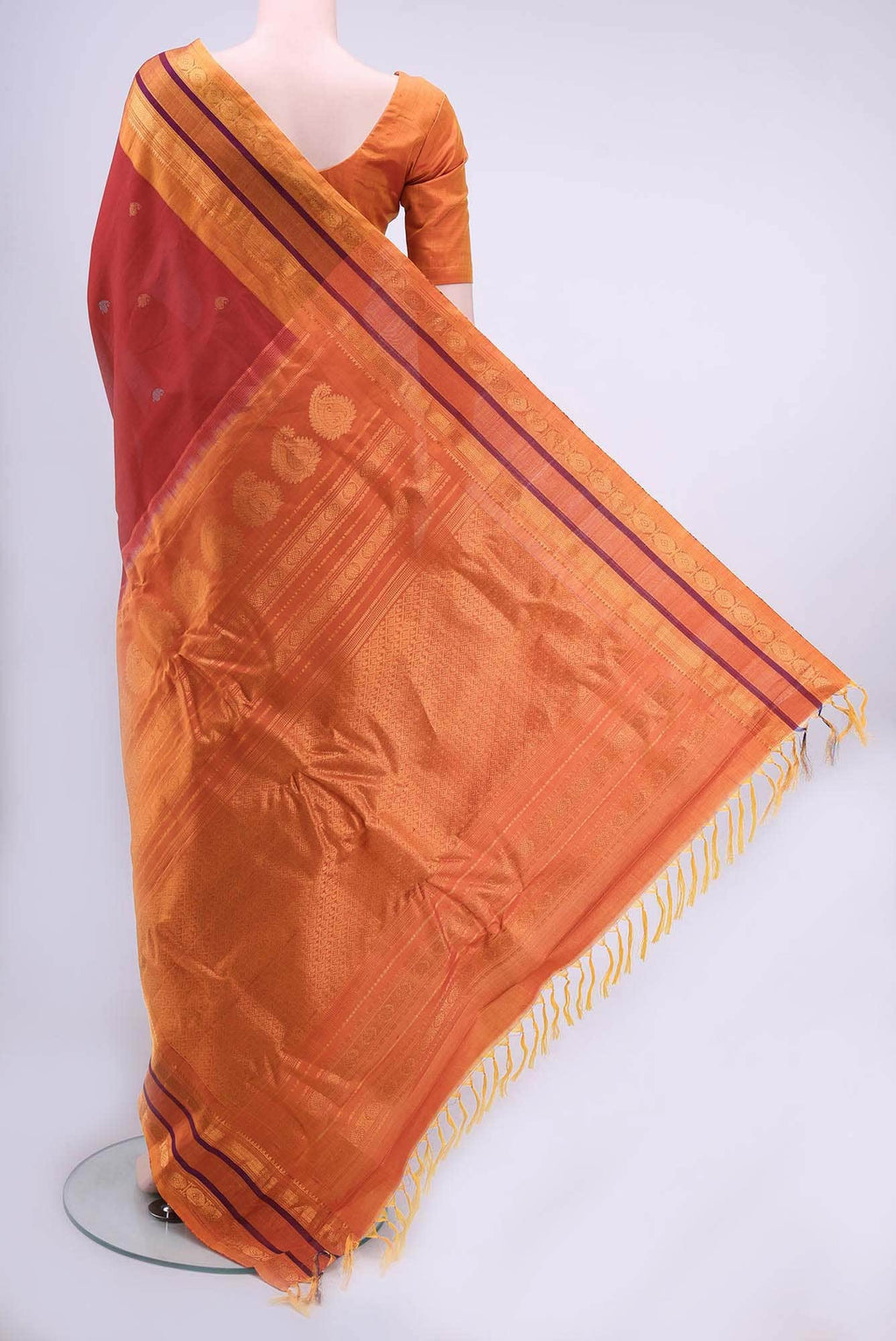 Deep Red Gadwal Silk Saree