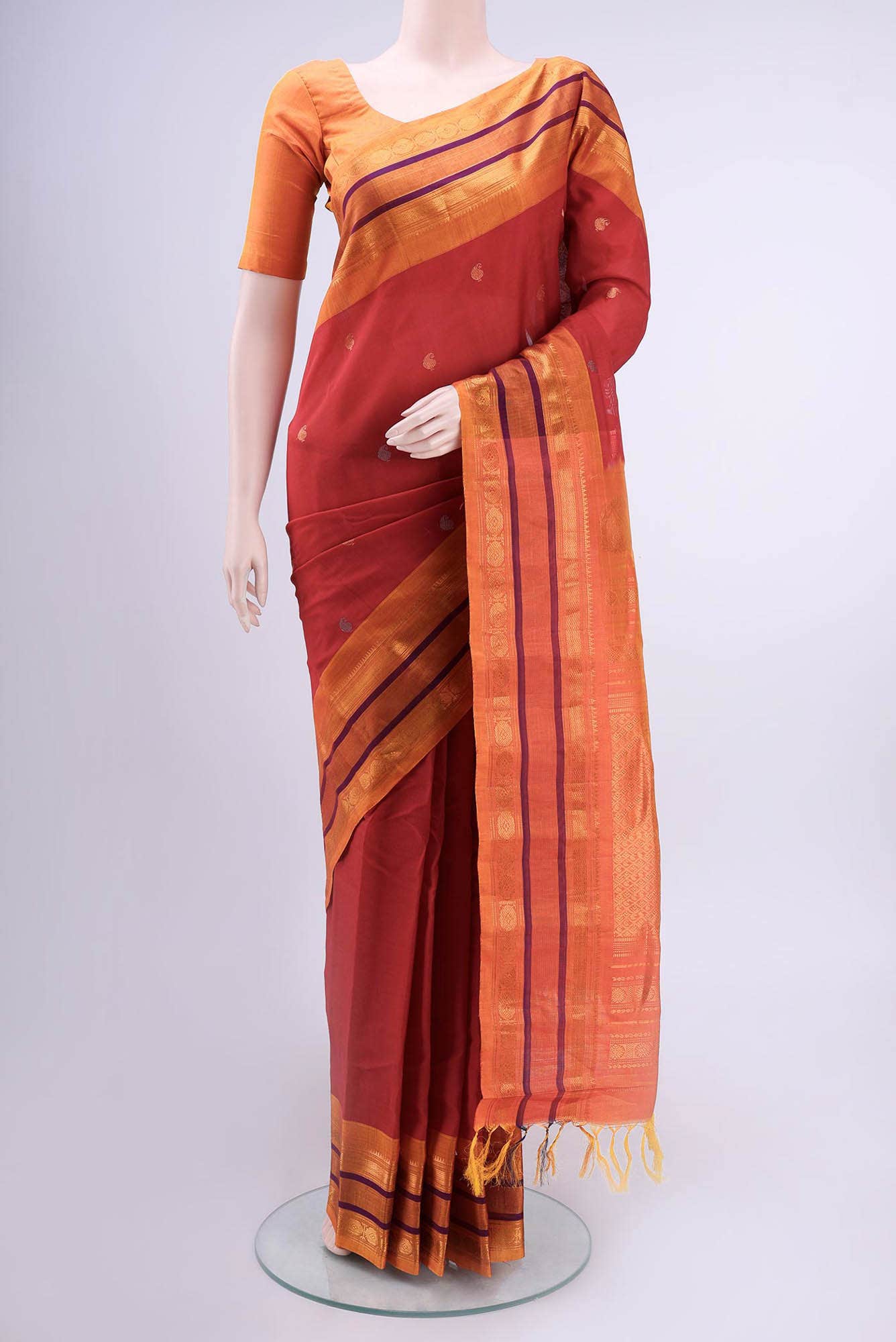 Deep Red Gadwal Silk Saree