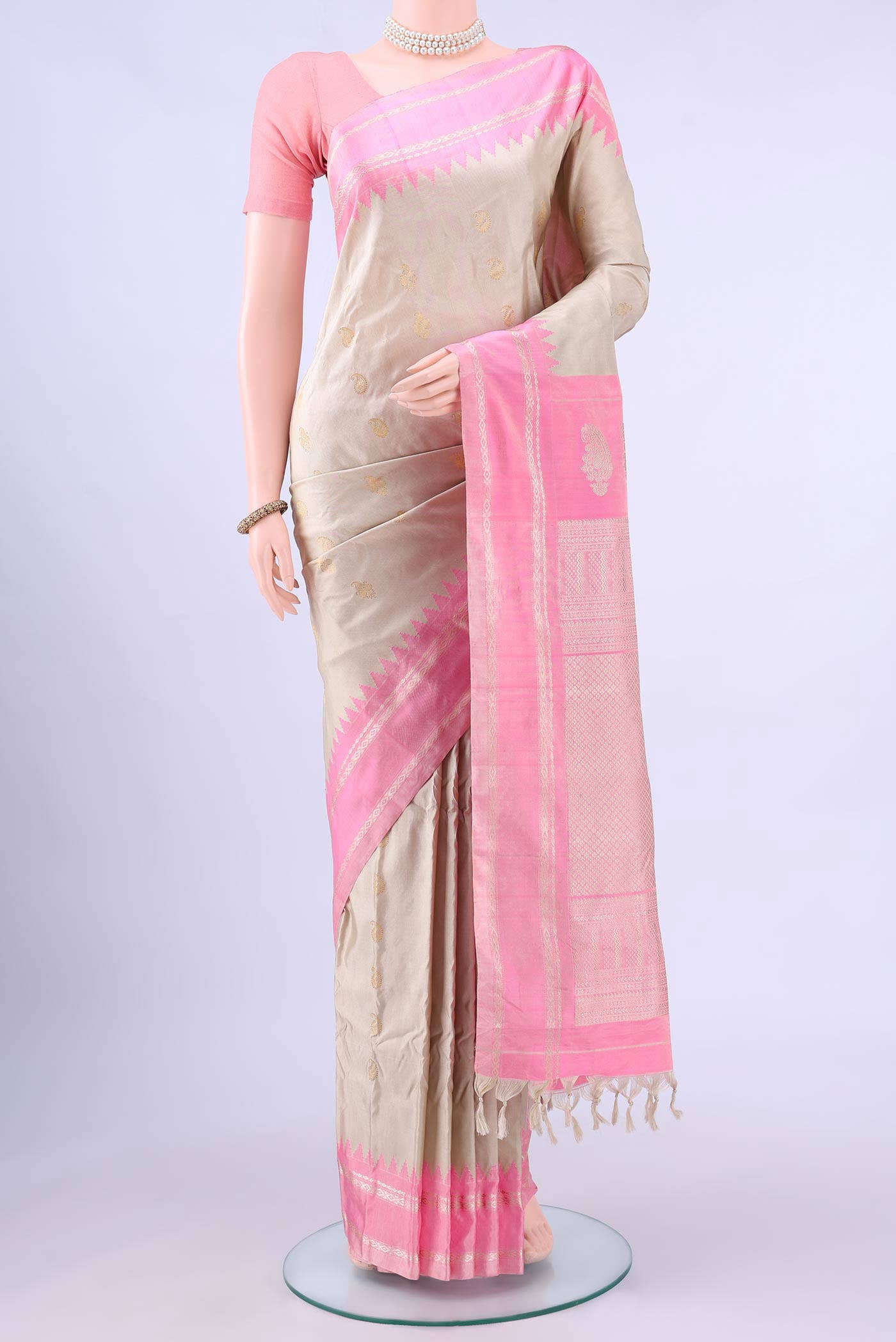 Beige Gadwal Silk Cotton Saree