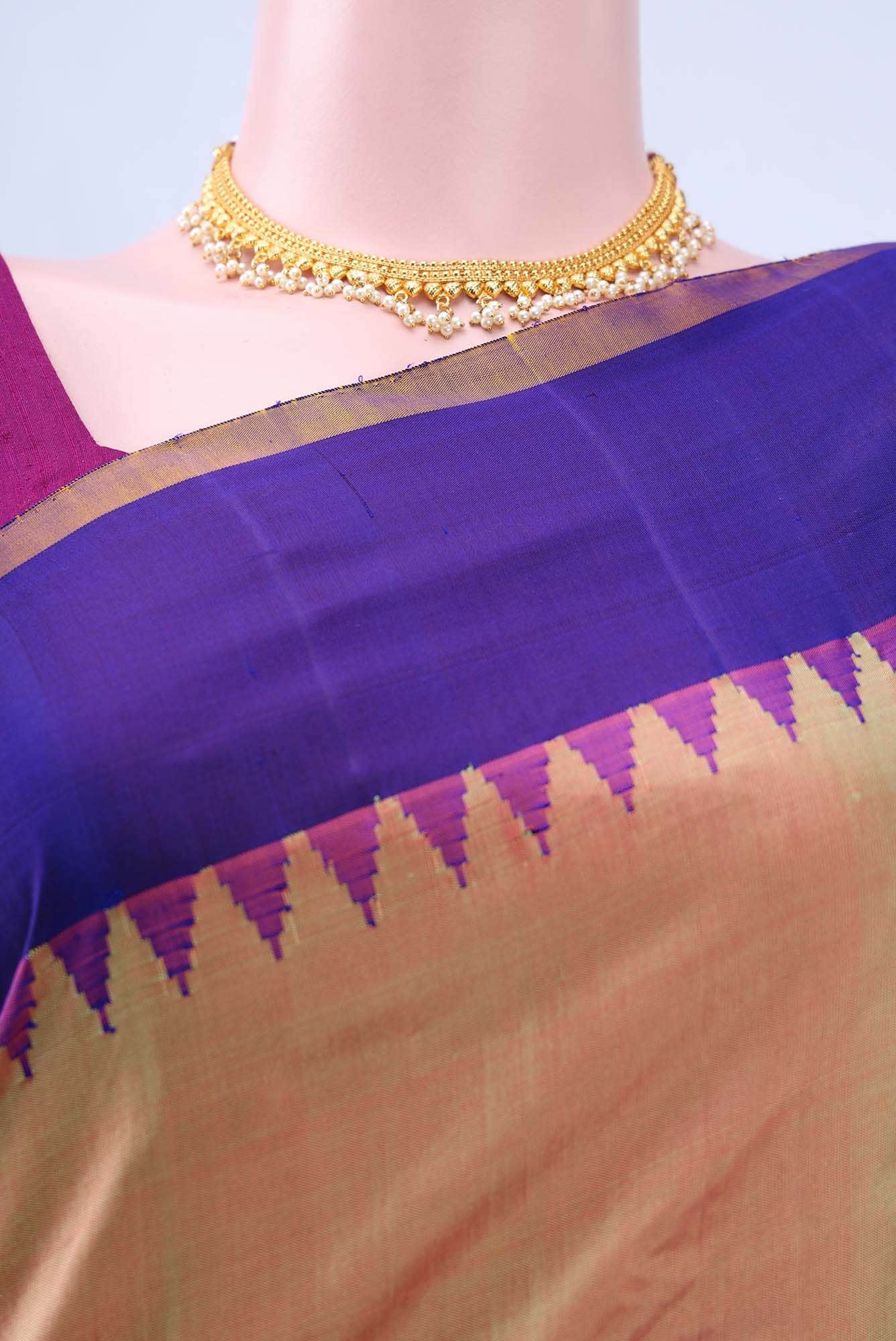 Golden Peach Gadwal Silk Saree