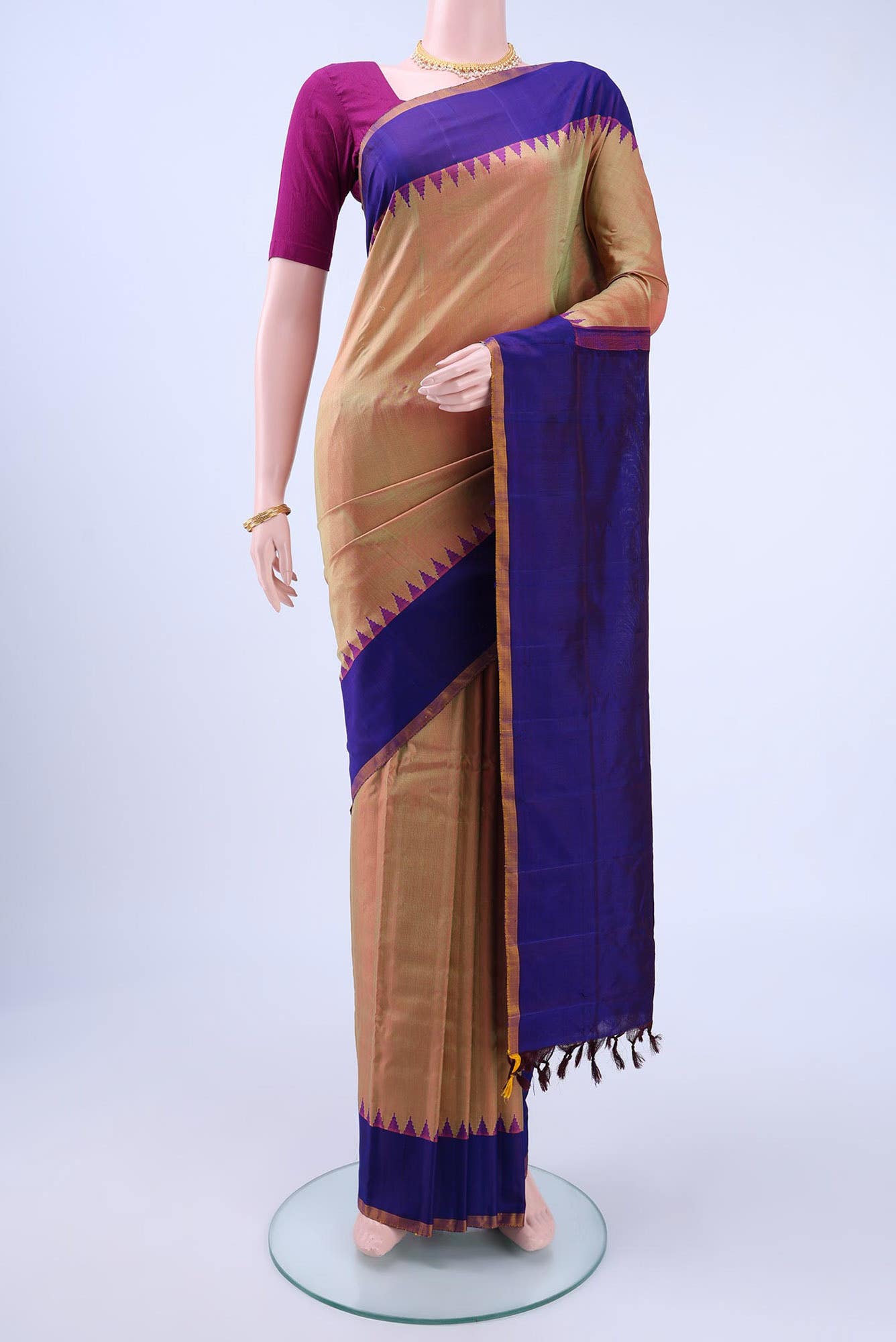 Golden Peach Gadwal Silk Saree
