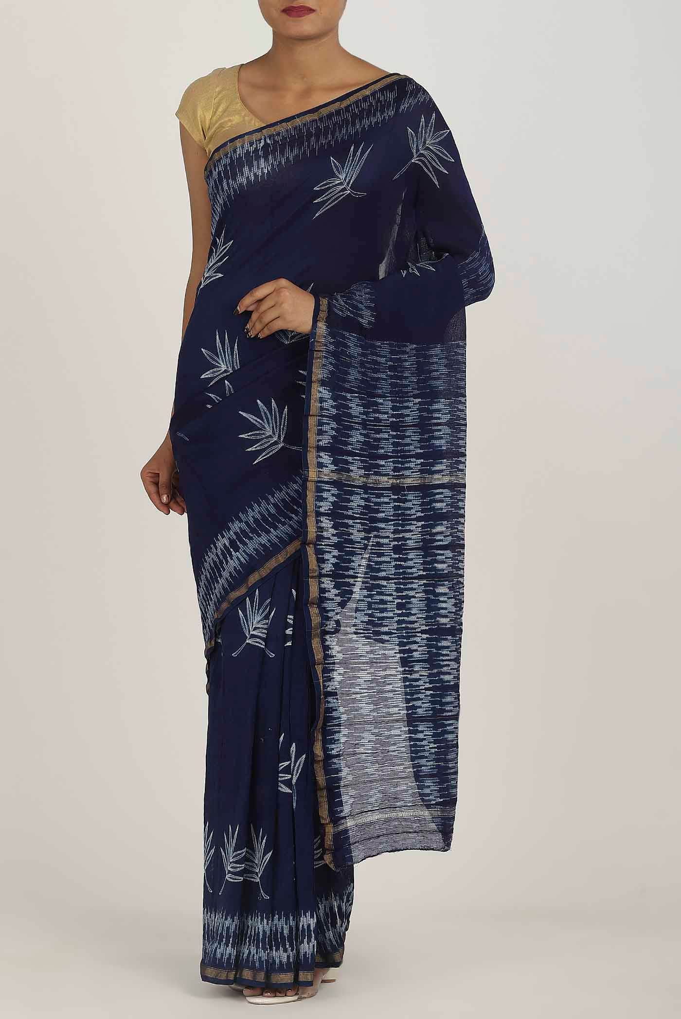 Navy Blue Chanderi Silk Cotton Saree