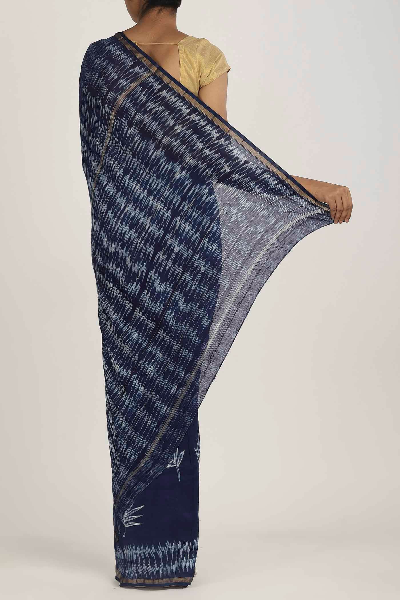 Navy Blue Chanderi Silk Cotton Saree