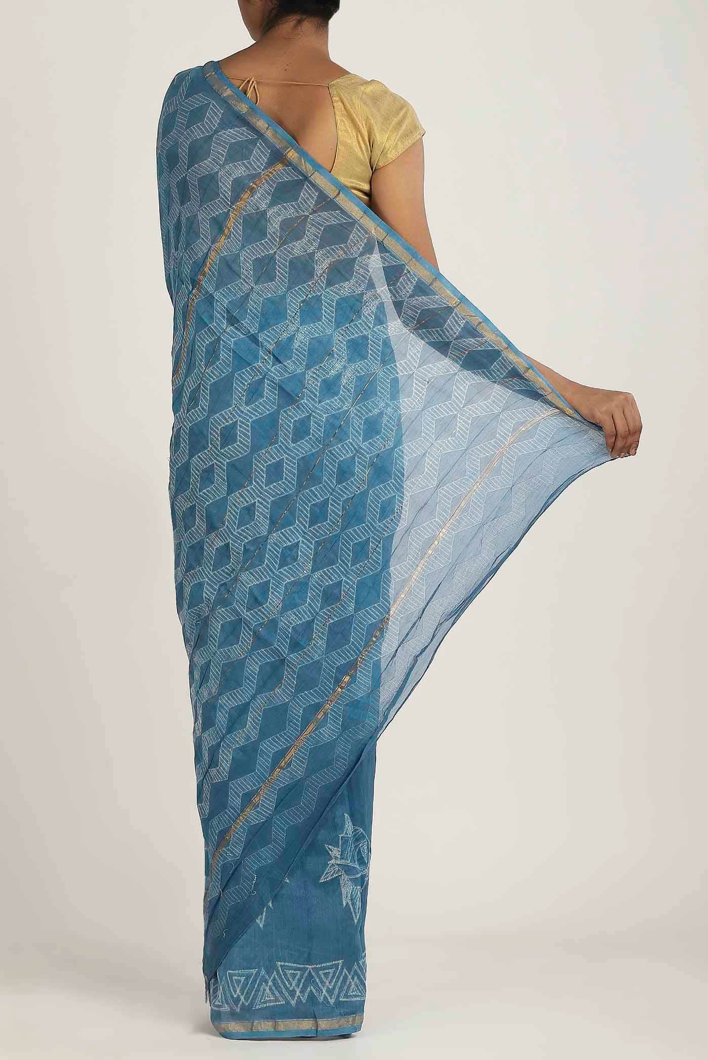 Blue Chanderi Silk Cotton Saree