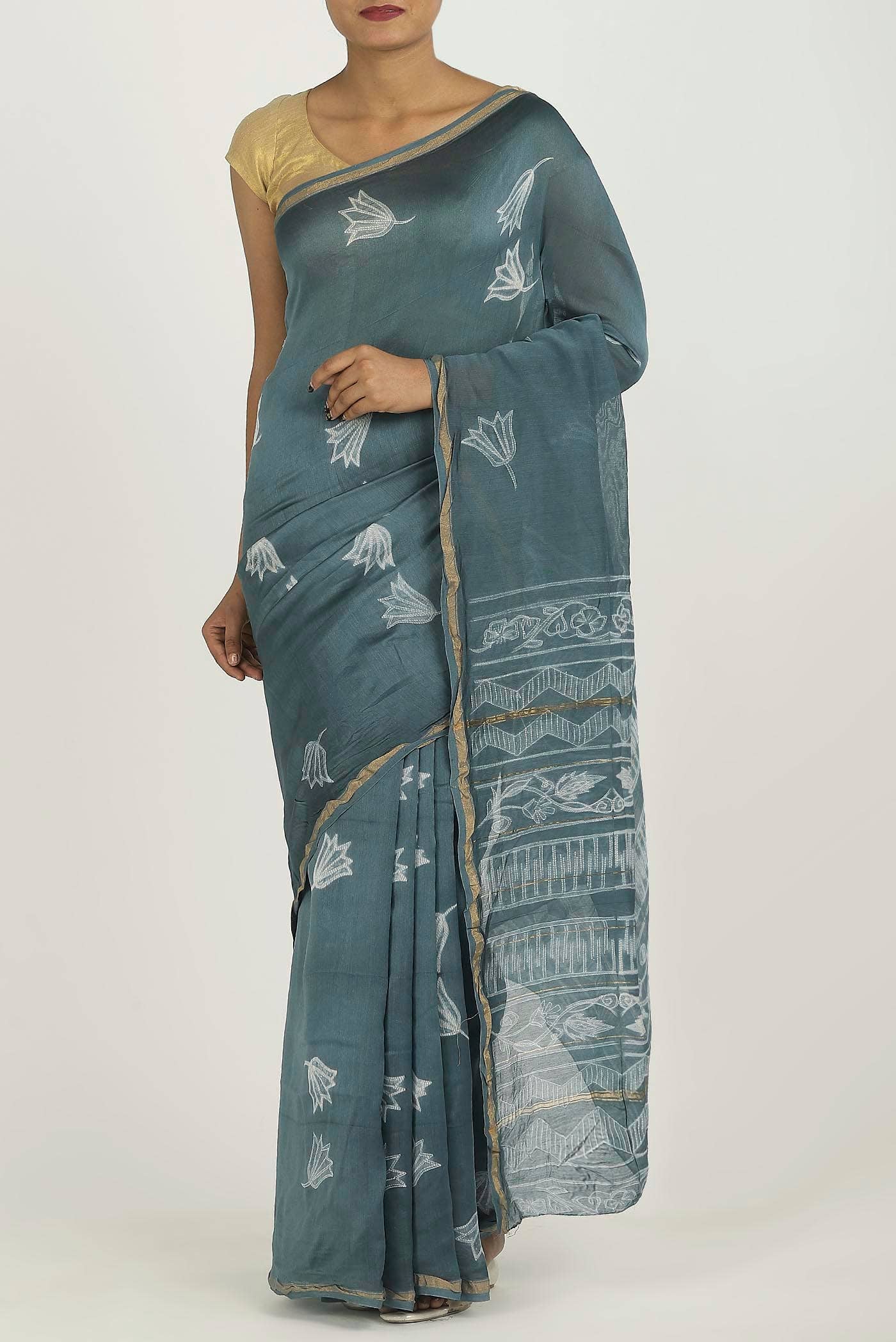 Green Chanderi Silk Cotton Saree