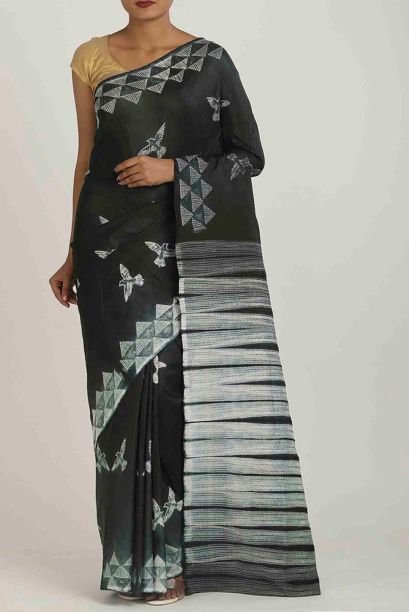 Black Printed Cotton Saree