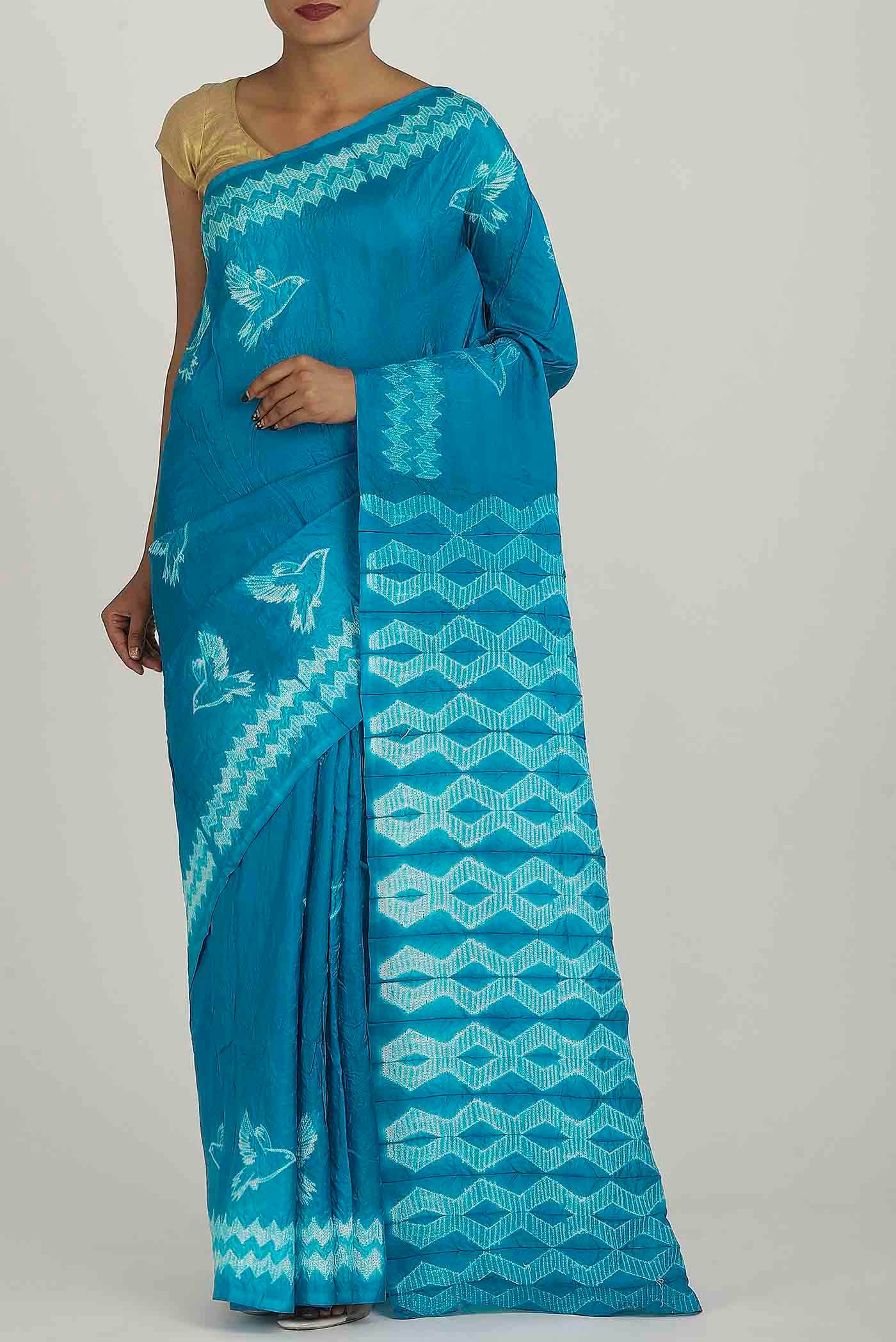 Blue Printed Cotton Saree