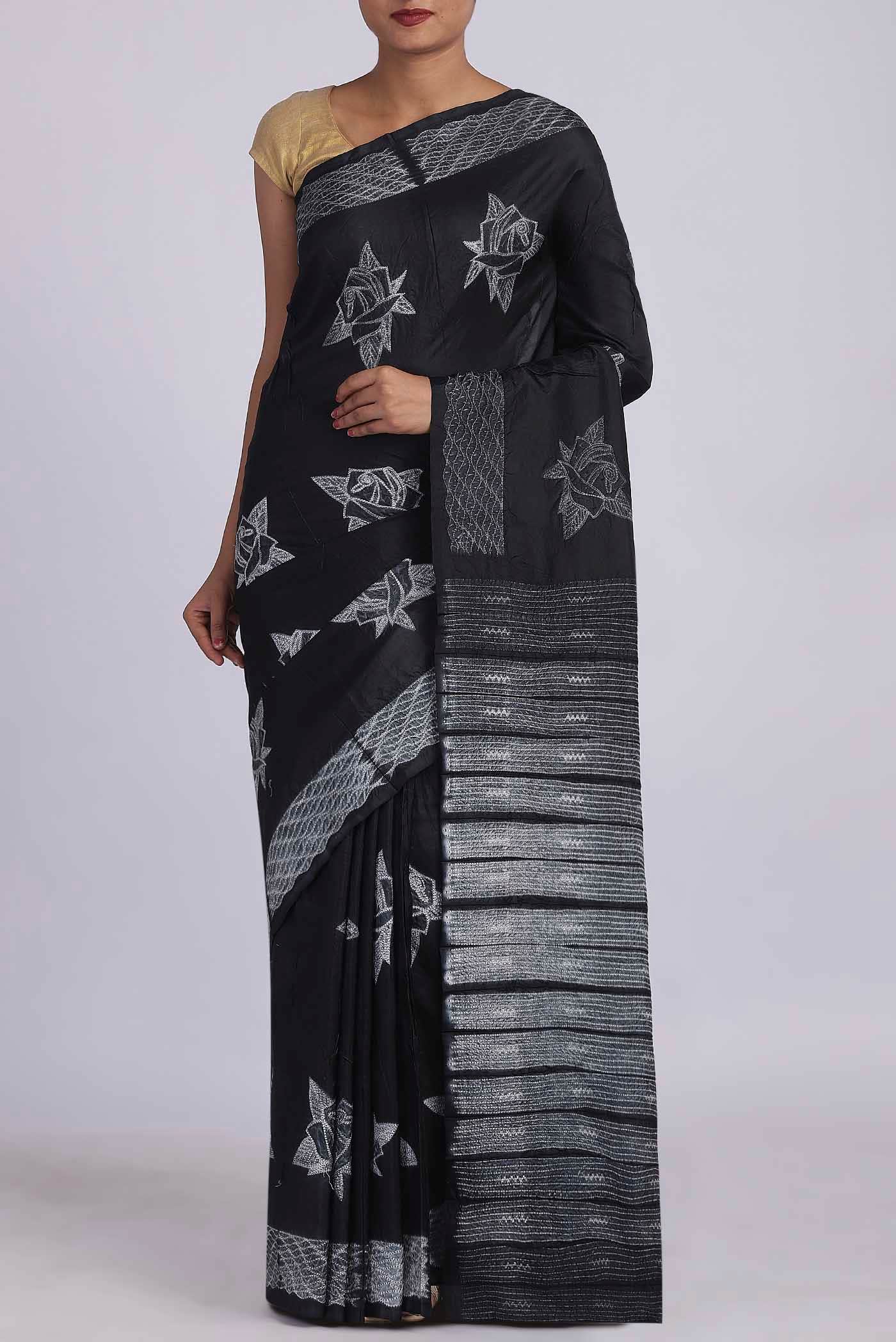 Black Tussar Silk Saree
