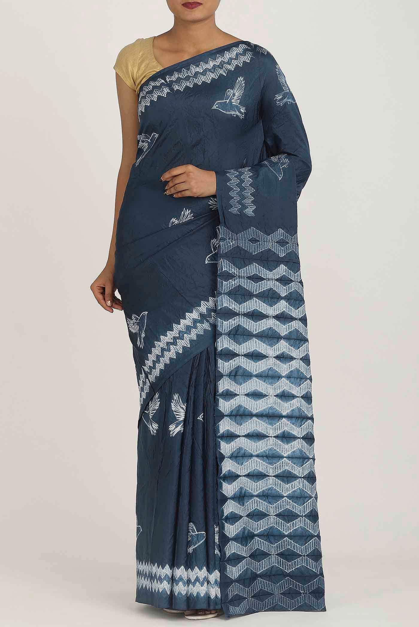 Blue Printed Cotton Saree
