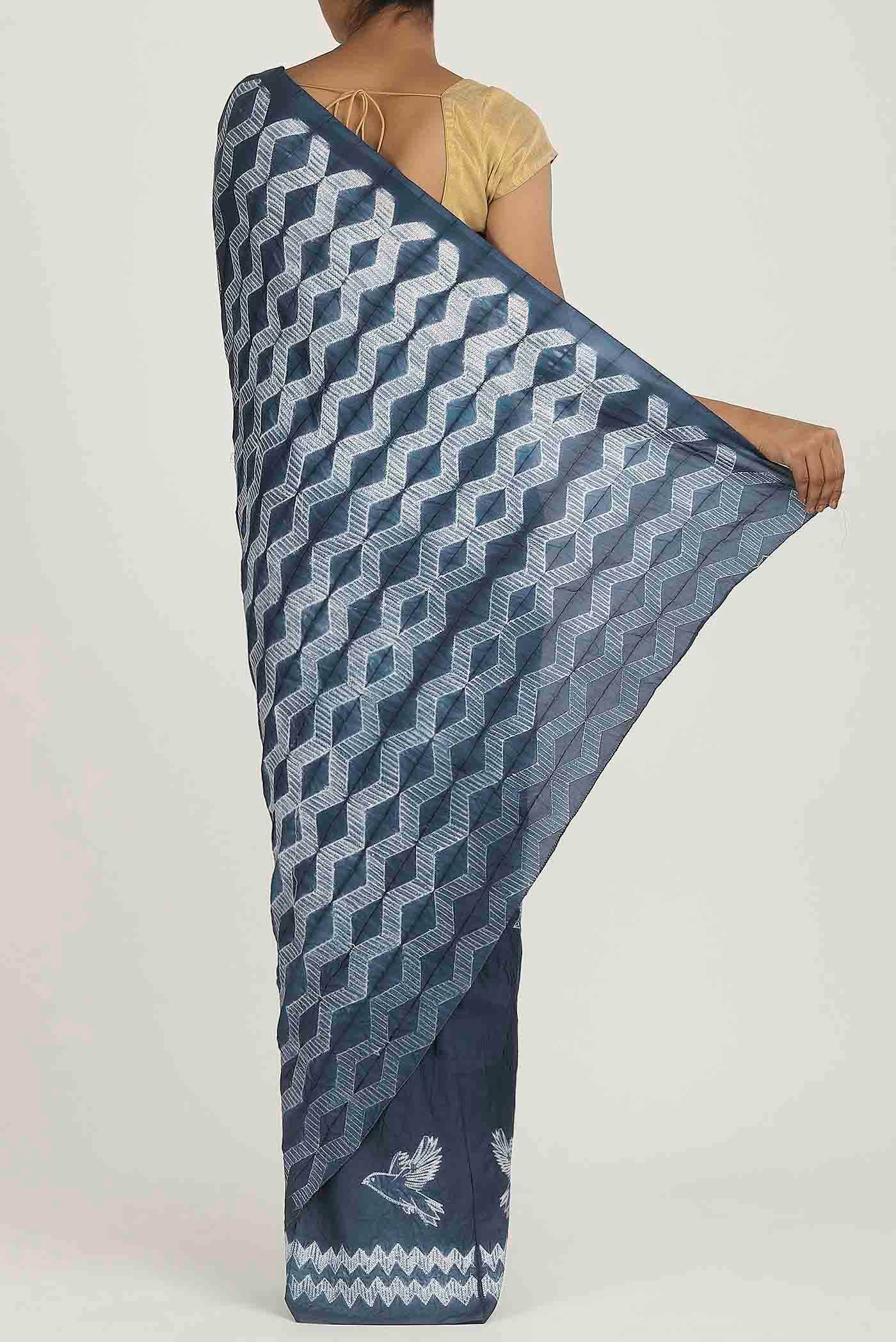 Blue Printed Cotton Saree
