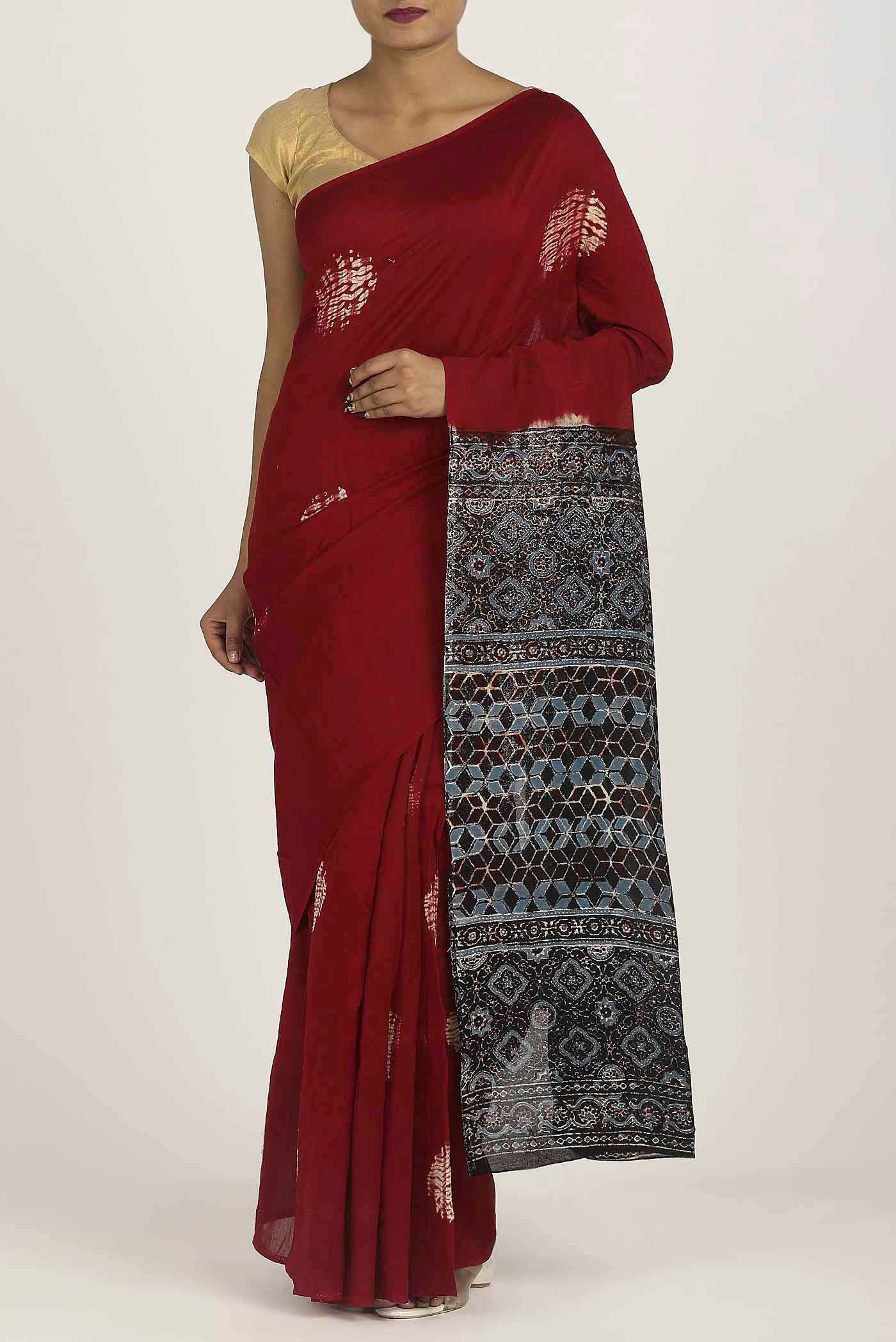 Maroon Chanderi Silk Cotton Saree