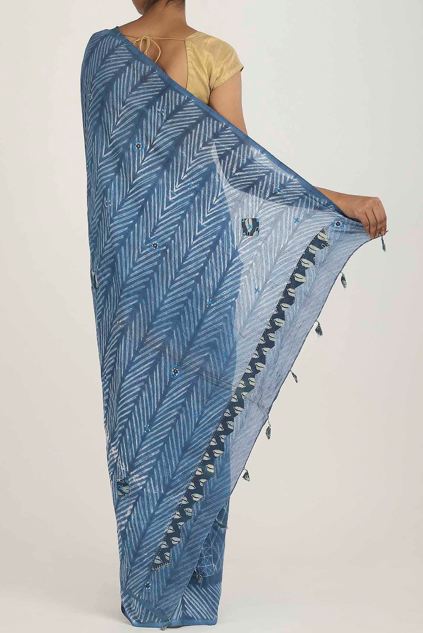 Blue Printed Cotton Saree