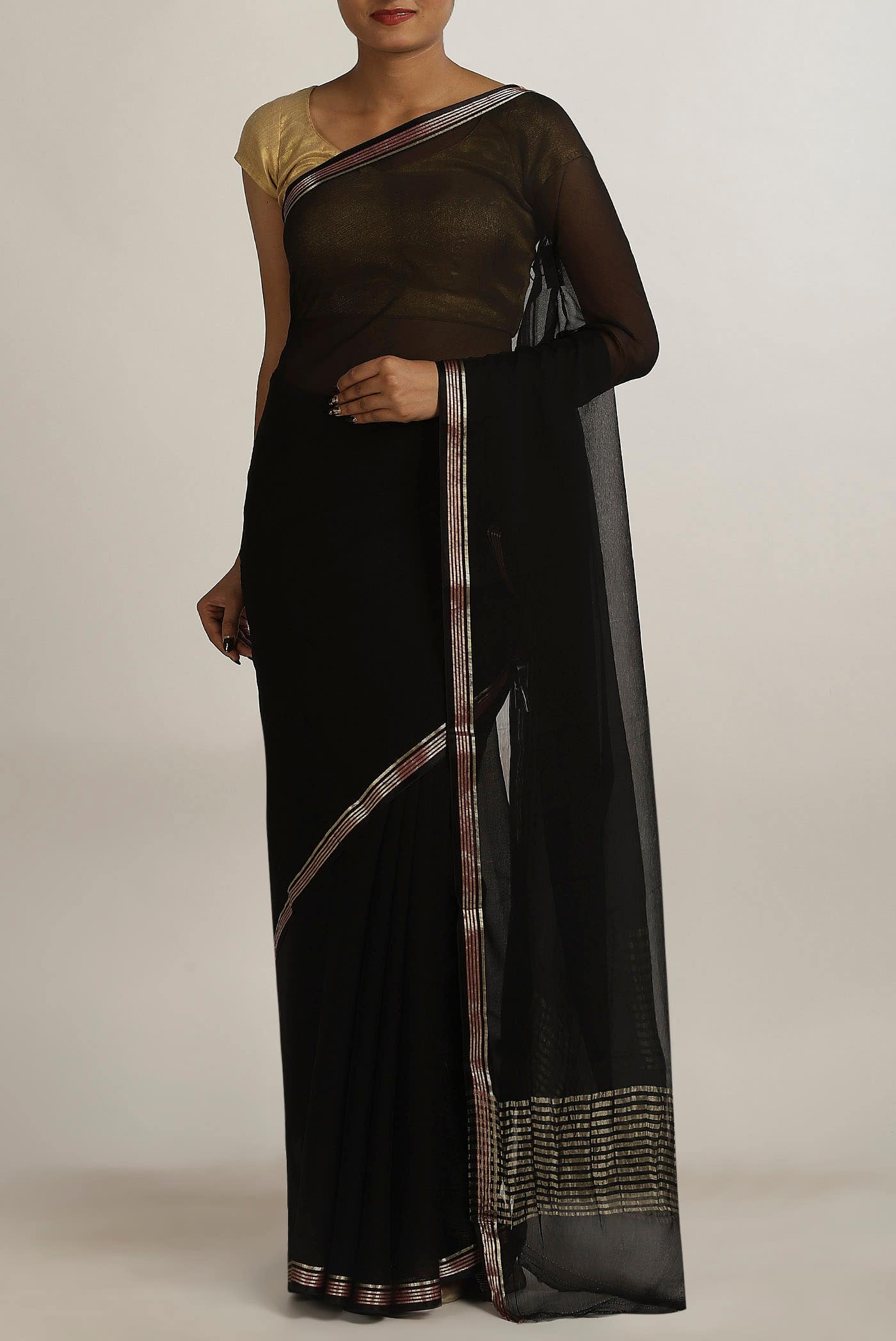 Black Mysore Chiffon Saree