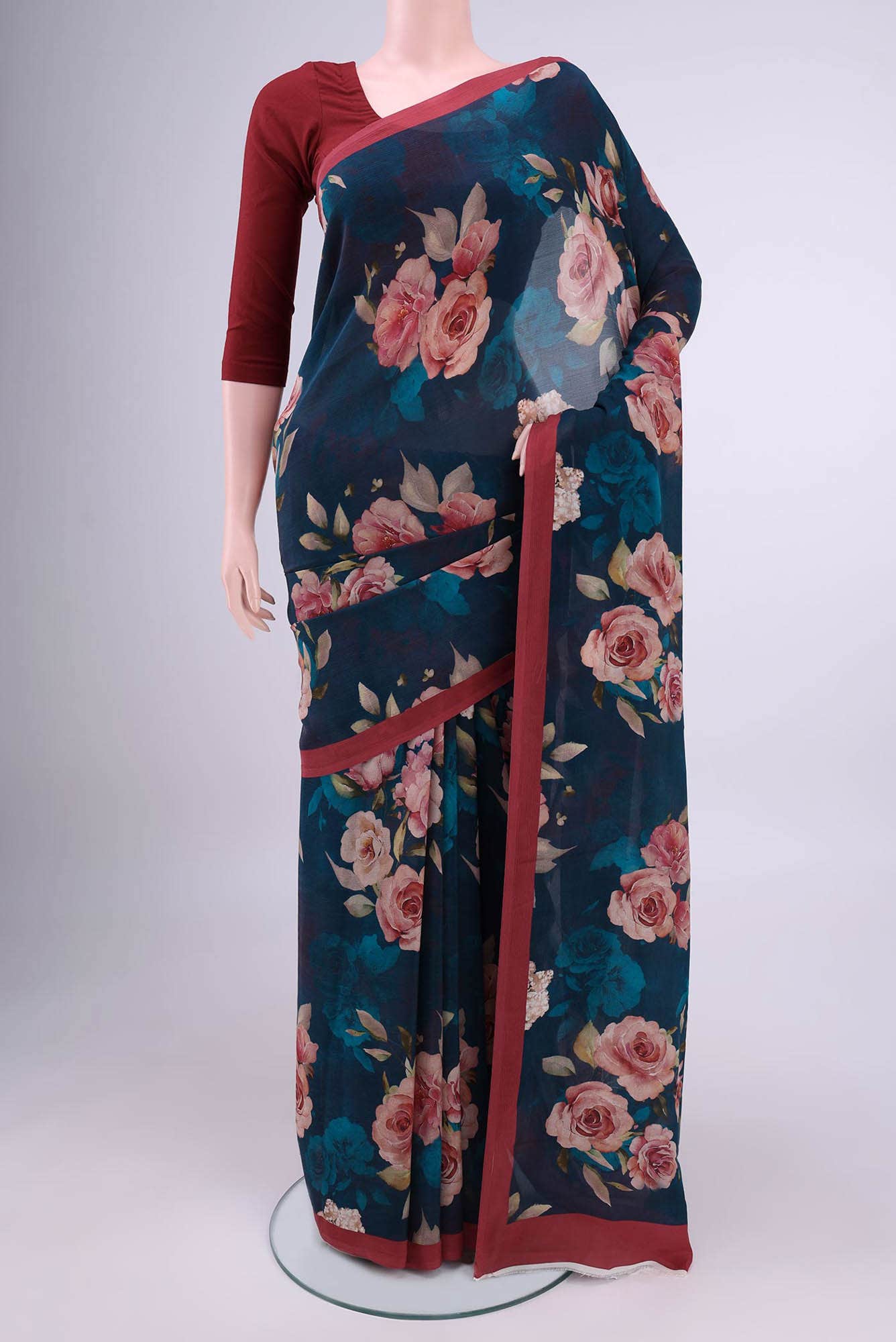 Navy Blue Chiffon Saree