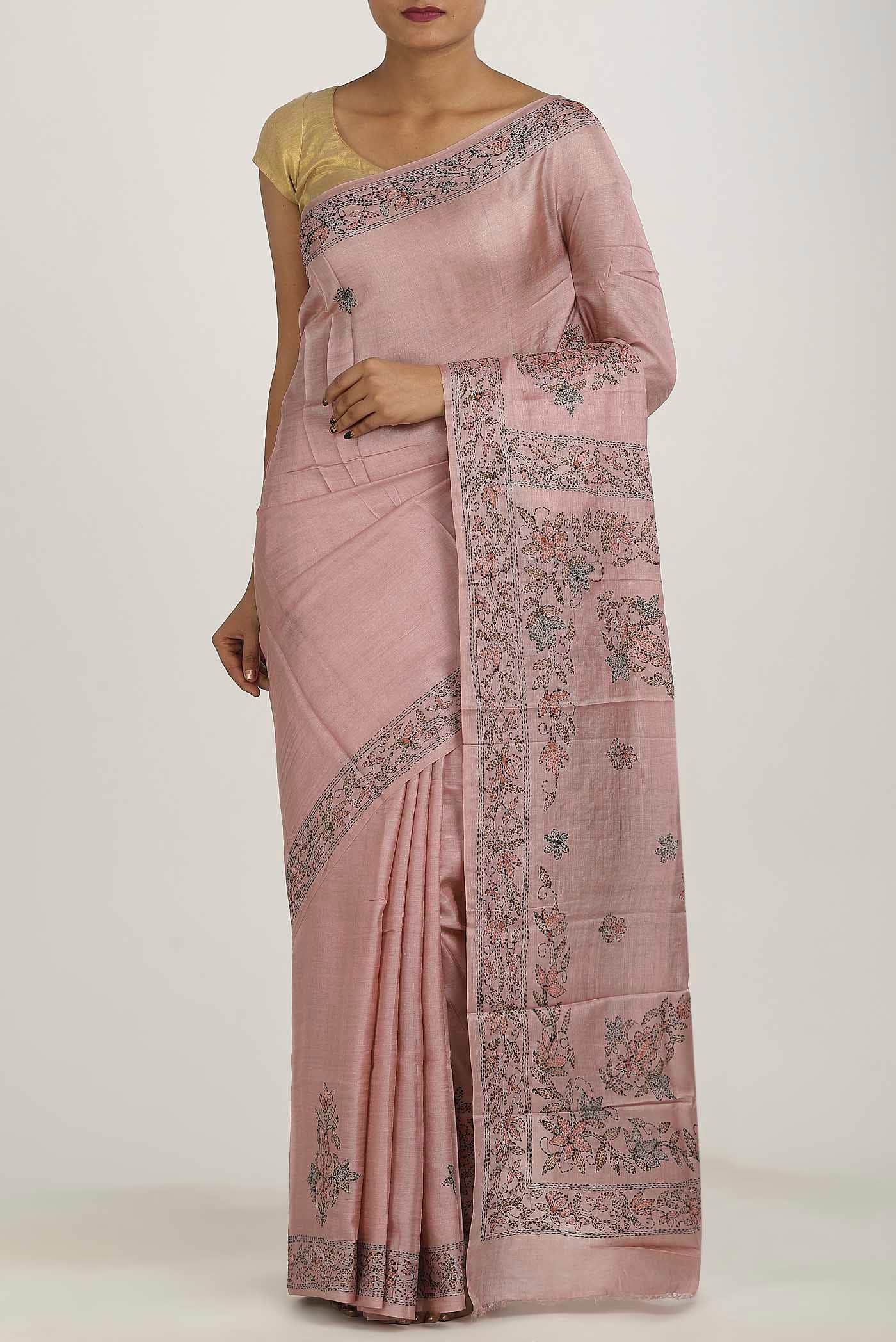 Rose Gold Tussar Silk Saree