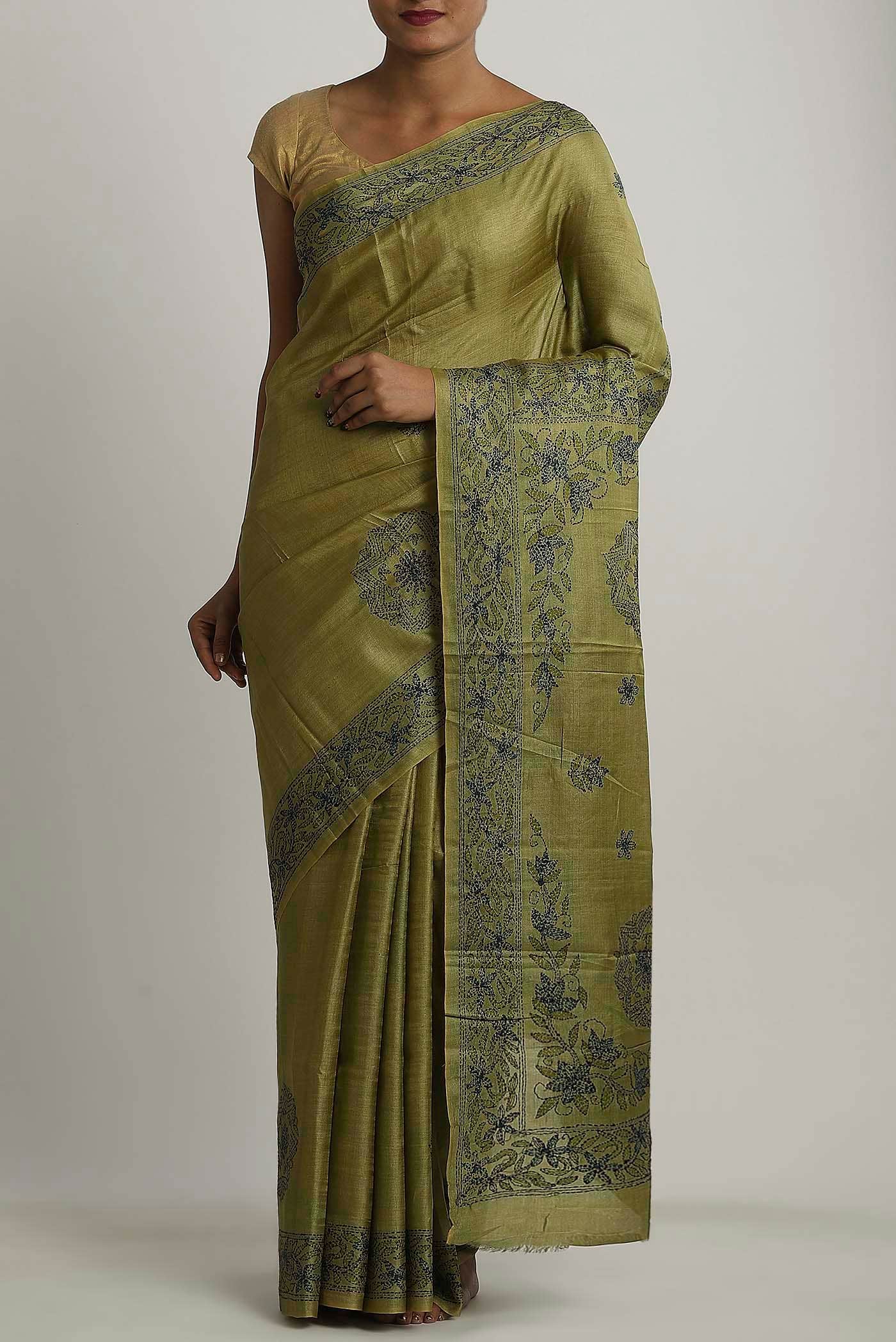 Green Tussar Silk Saree