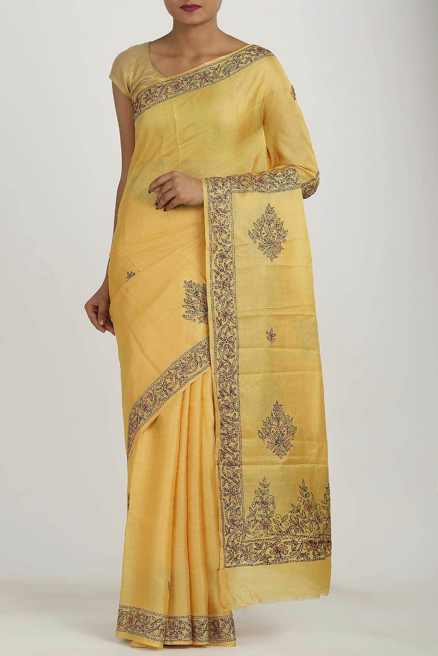Yellow Tussar Silk Saree