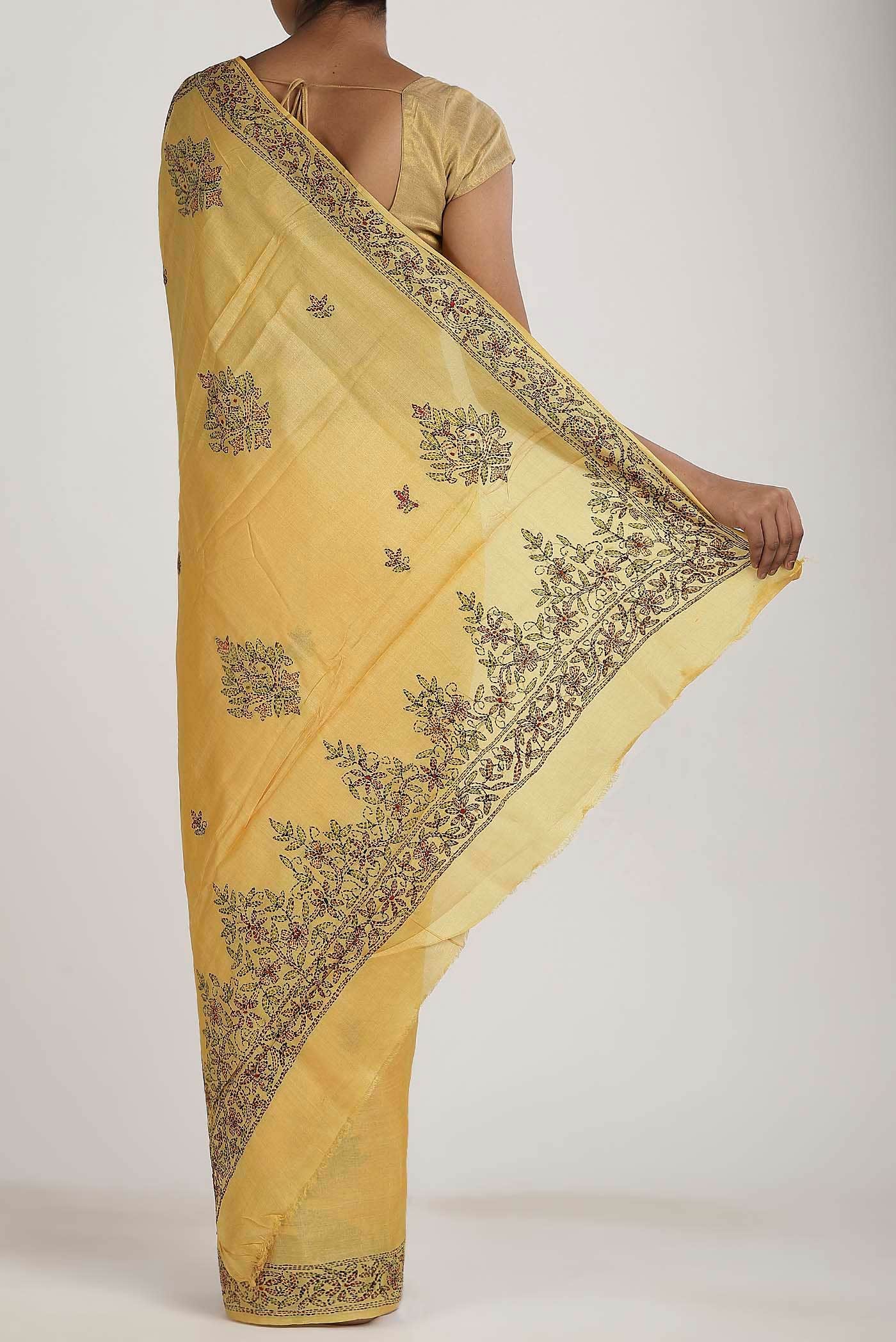 Yellow Tussar Silk Saree