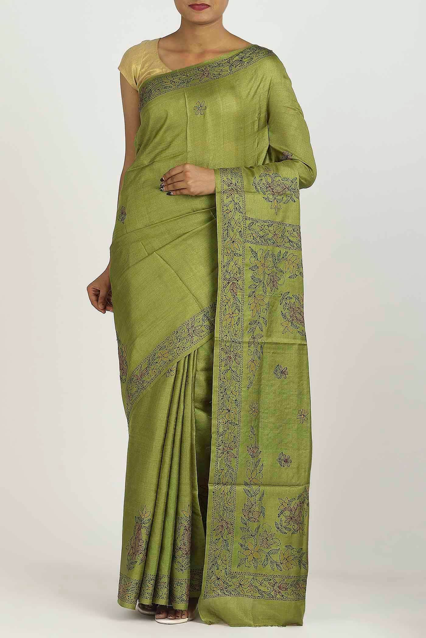 Green Chanderi Silk Cotton Saree
