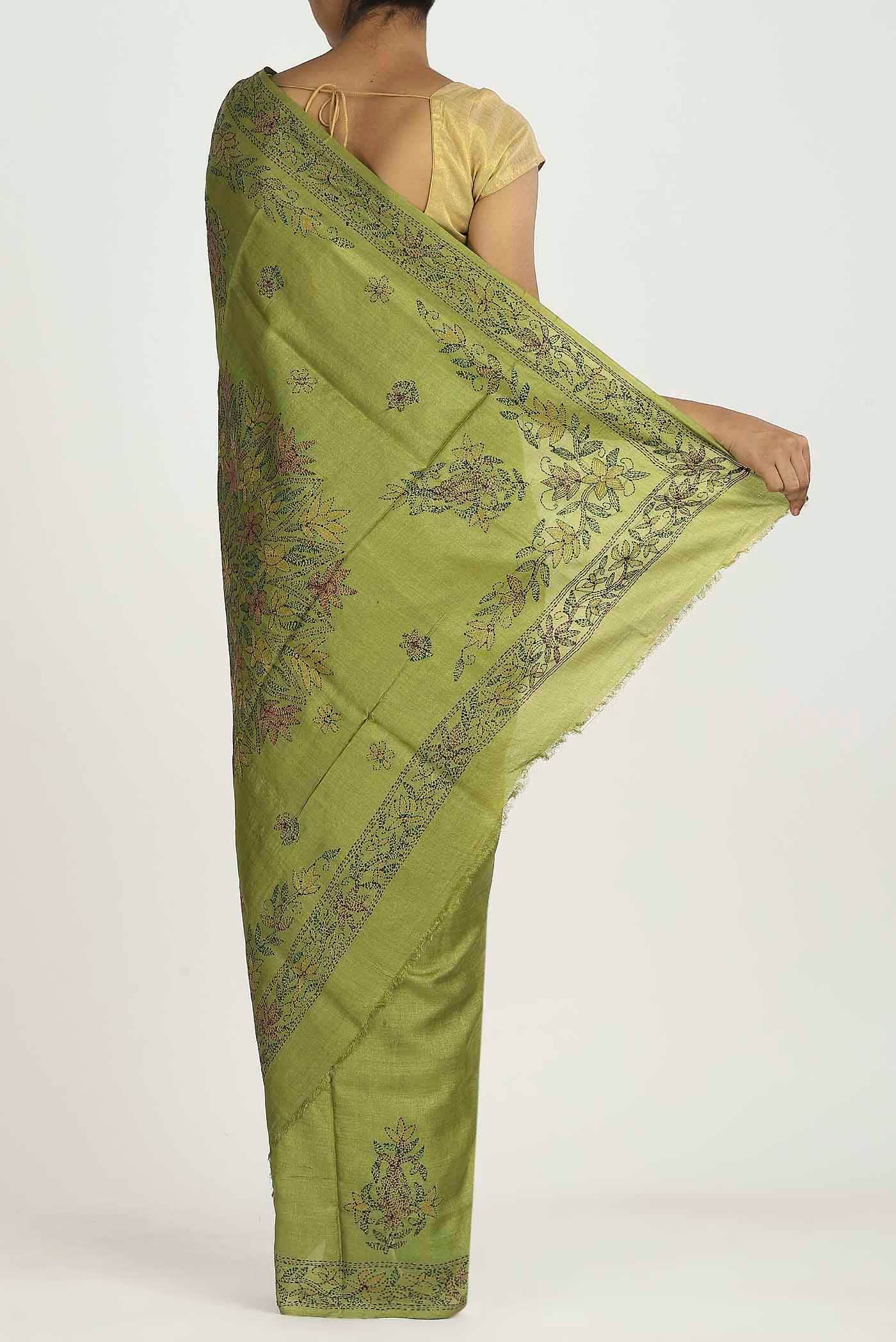 Green Chanderi Silk Cotton Saree