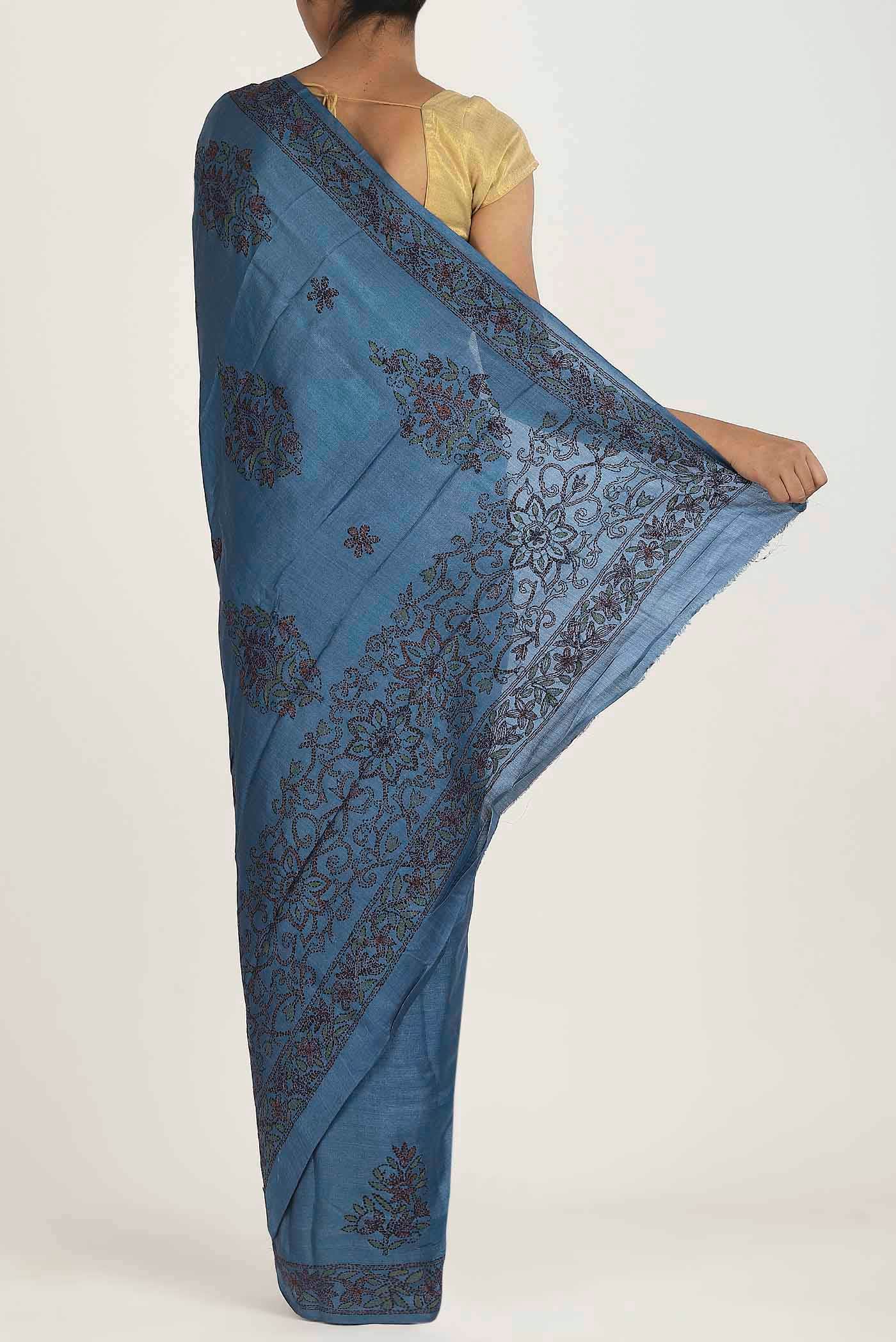 Blue Tussar Silk Saree