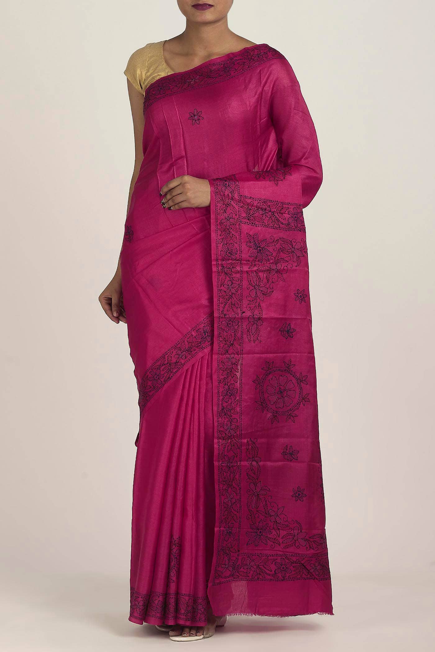 Pink Tussar Silk Saree
