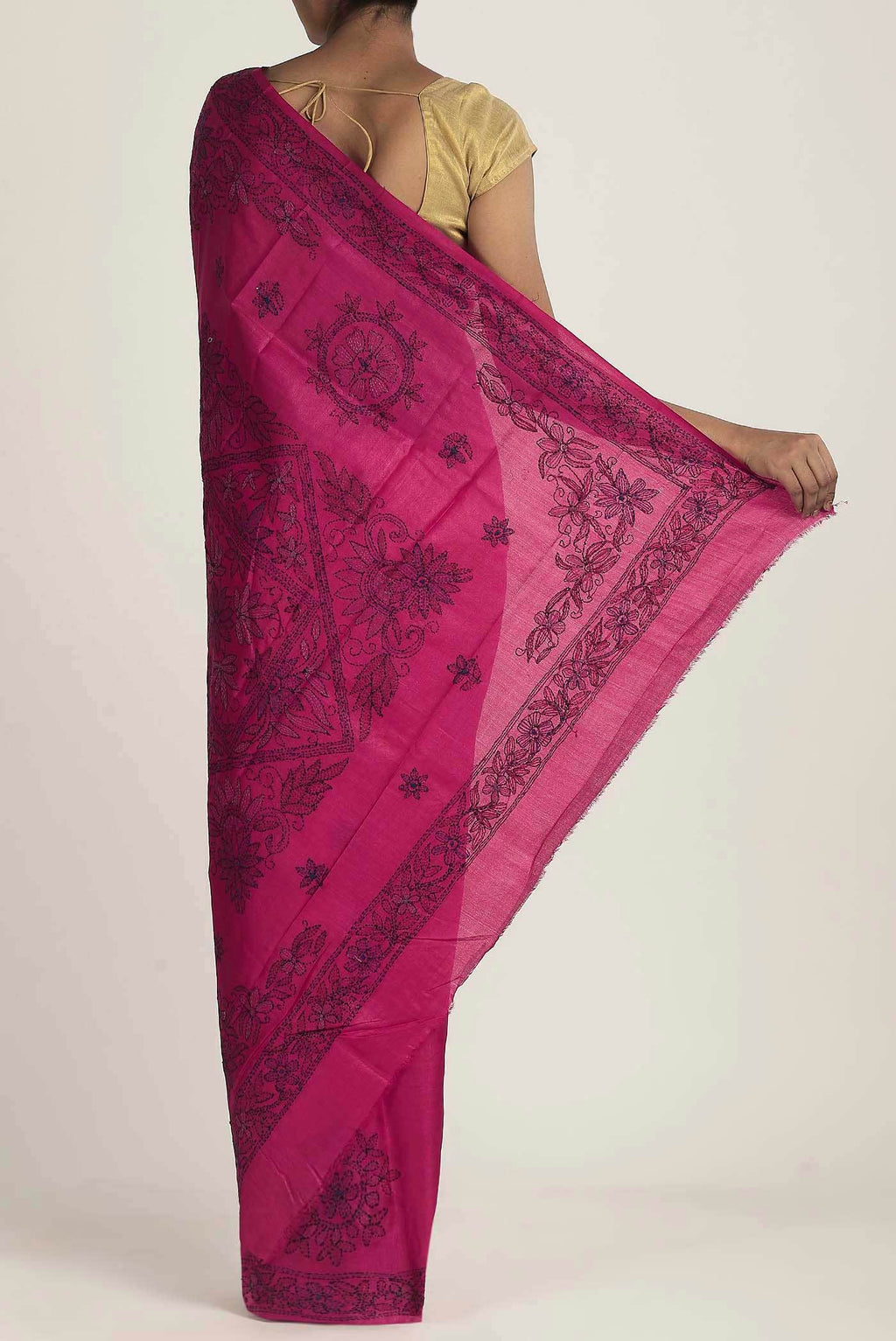 Pink Tussar Silk Saree