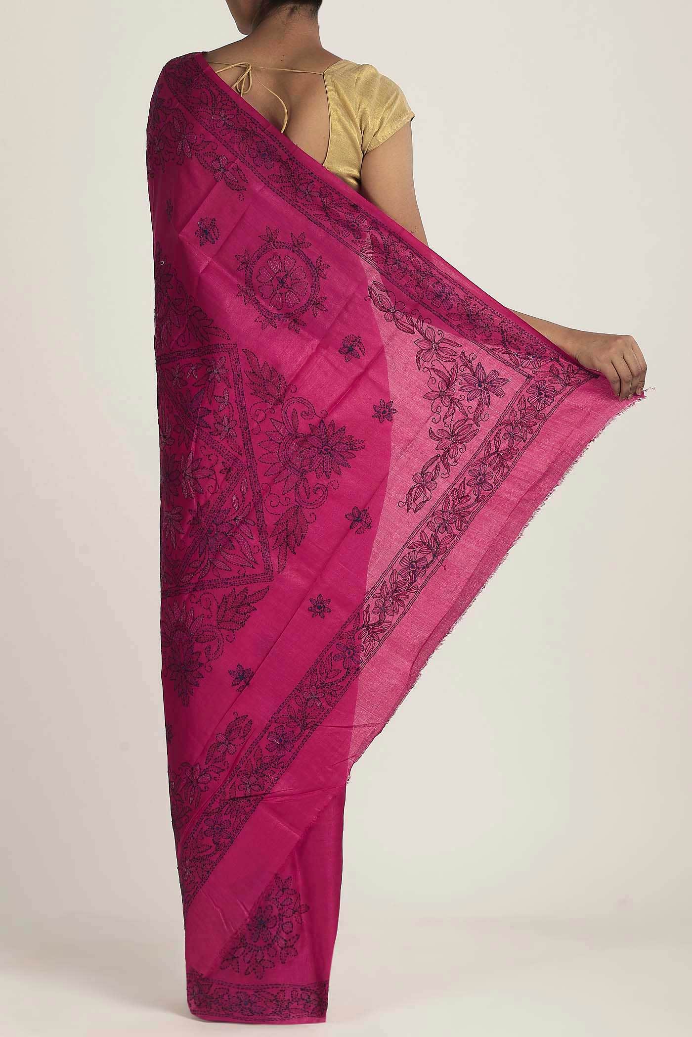 Pink Tussar Silk Saree
