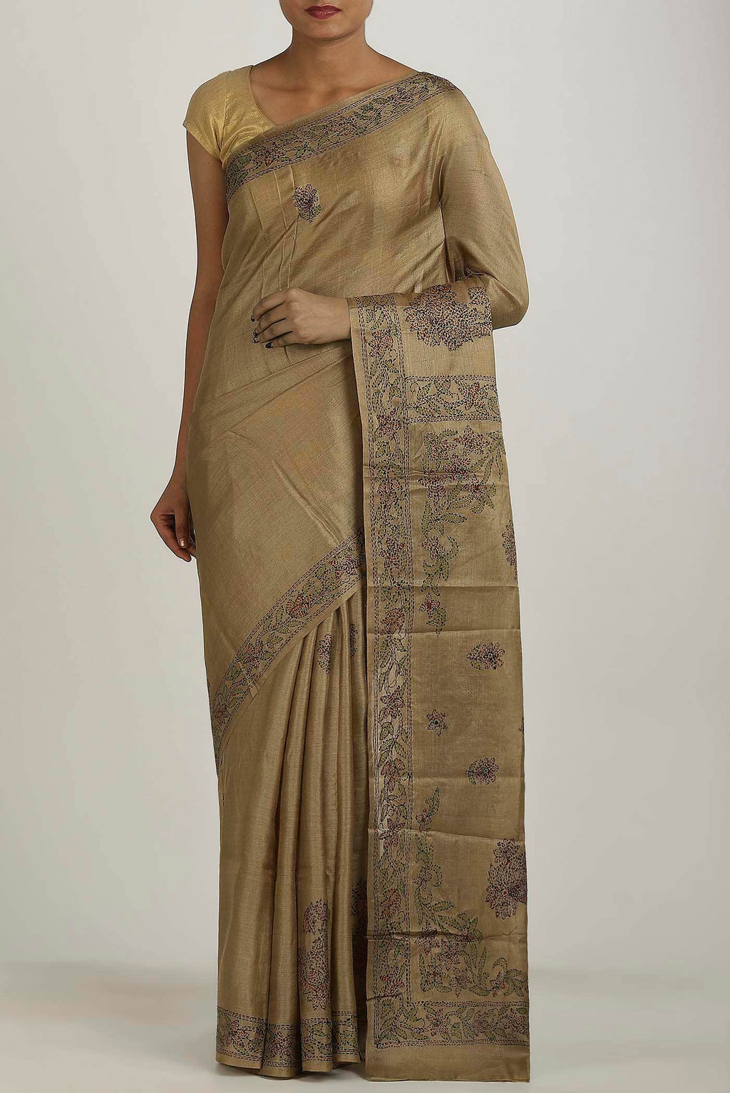 Brown Tussar Silk Saree