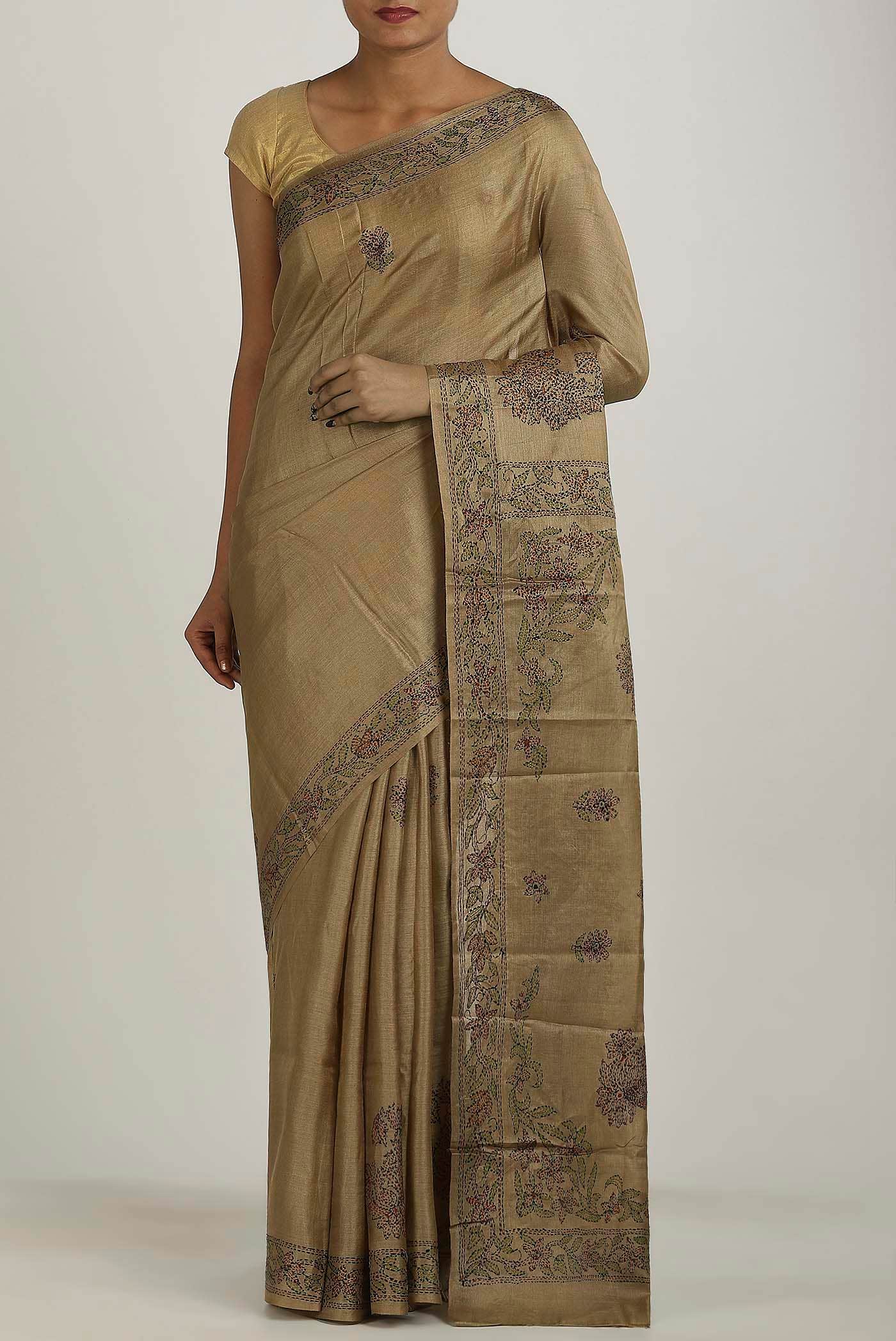 Brown Tussar Silk Saree