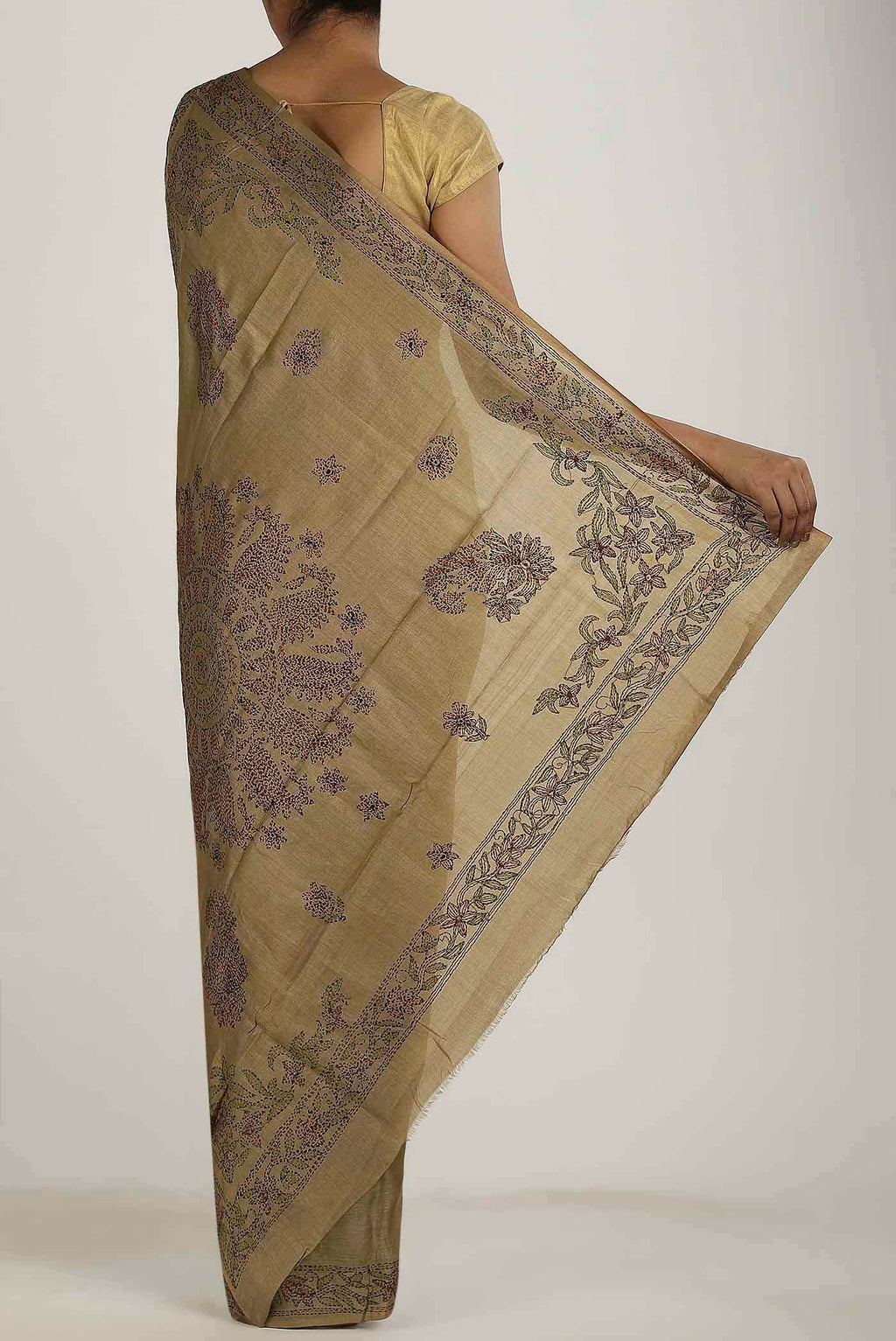 Brown Tussar Silk Saree